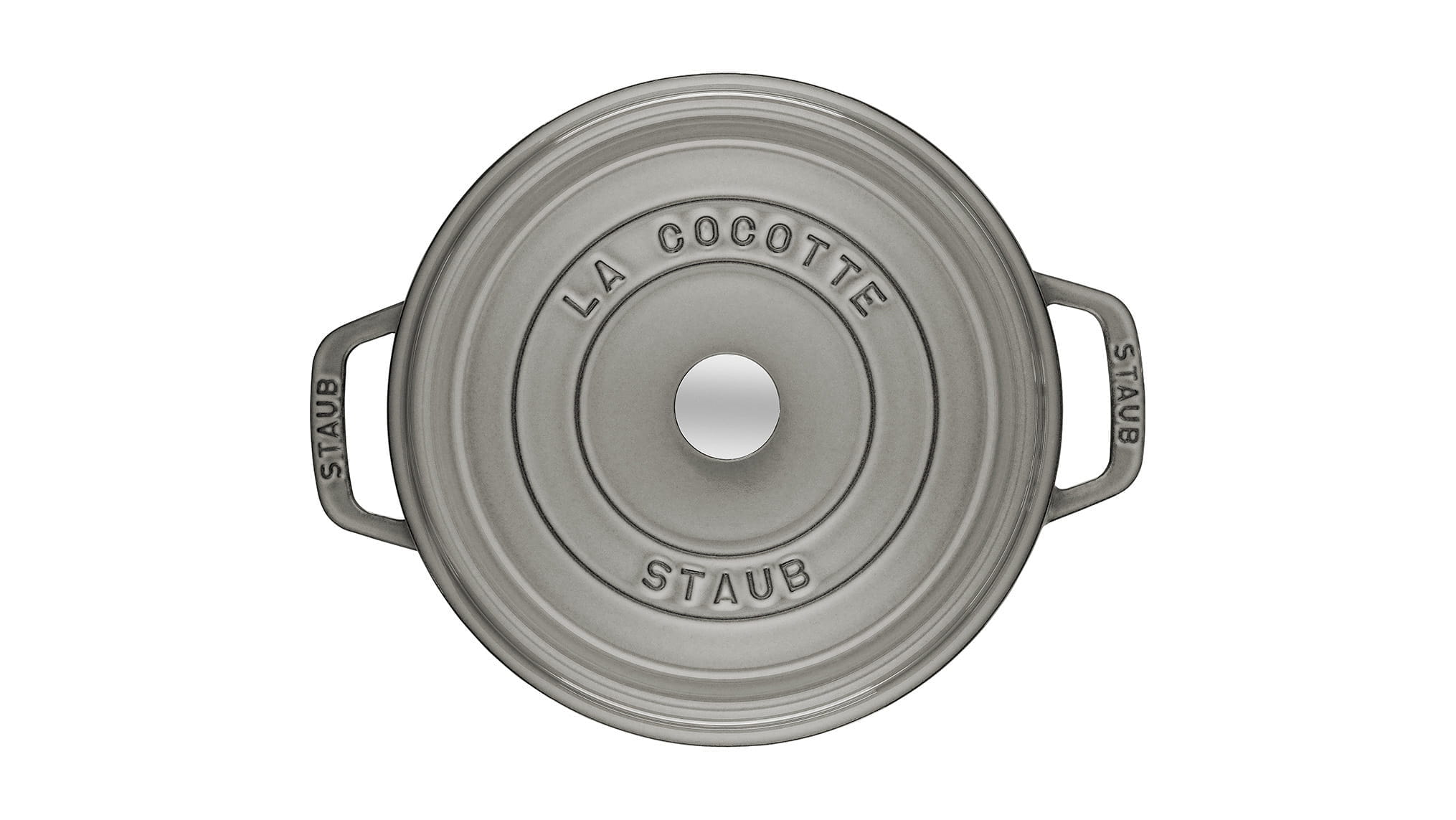 Staub Cocotte Bräter Gusseisen rund 12cm grau oben