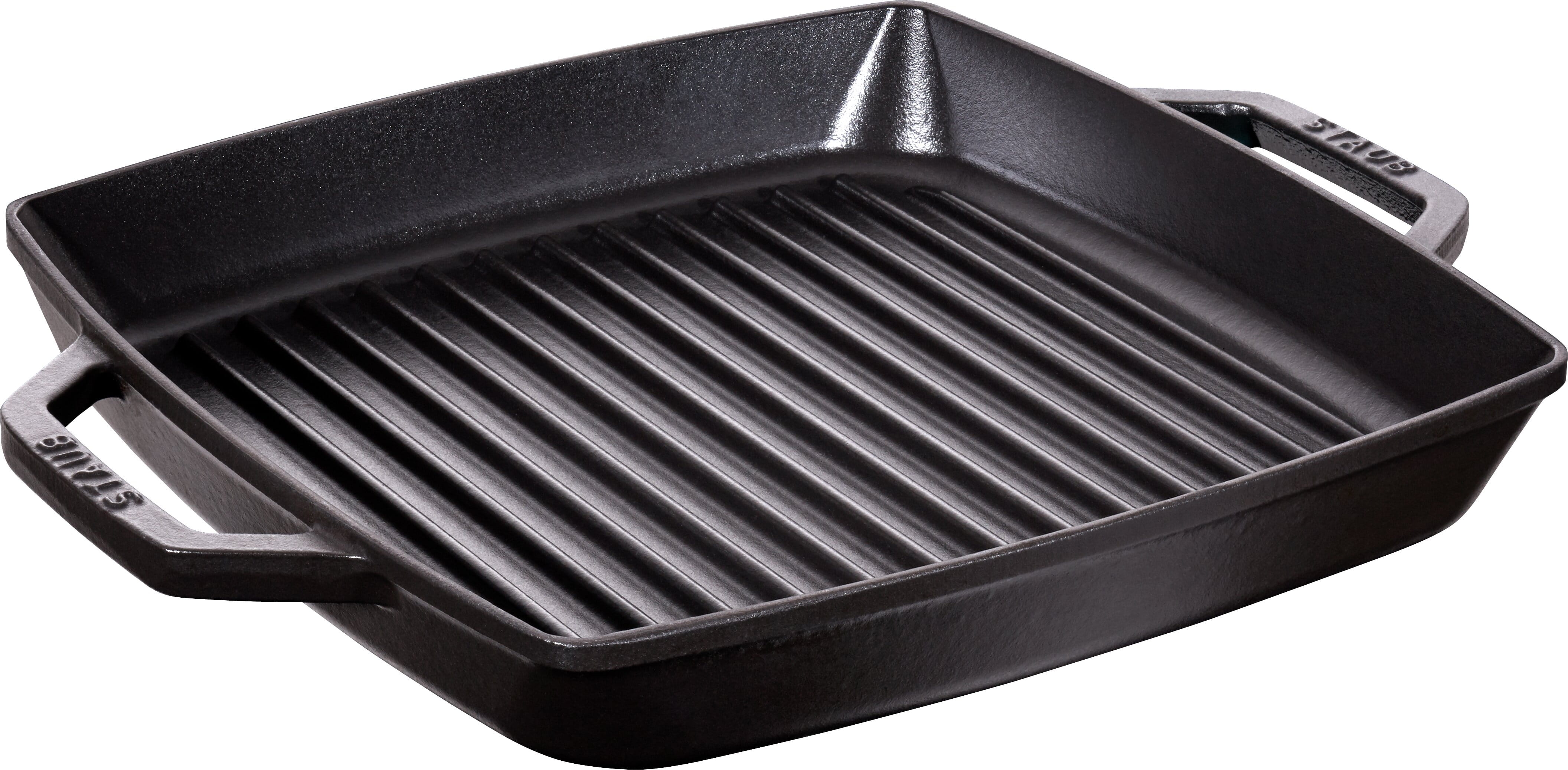 Staub France Grillpfanne Gusseisen mit zwei Griffen quadratisch 28x28cm, Schwarz