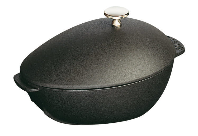 Staub Spezialitäten Muscheltopf mit vernickeltem Knopf 25cm schwarz