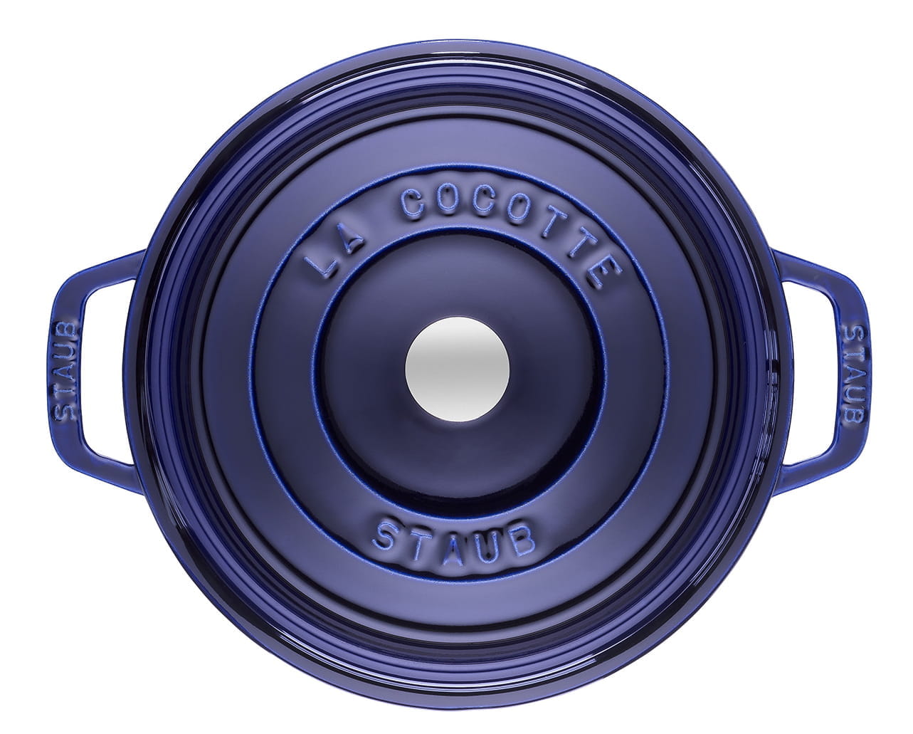 Staub Cocotte Bräter Gusseisen rund 28cm blau oben