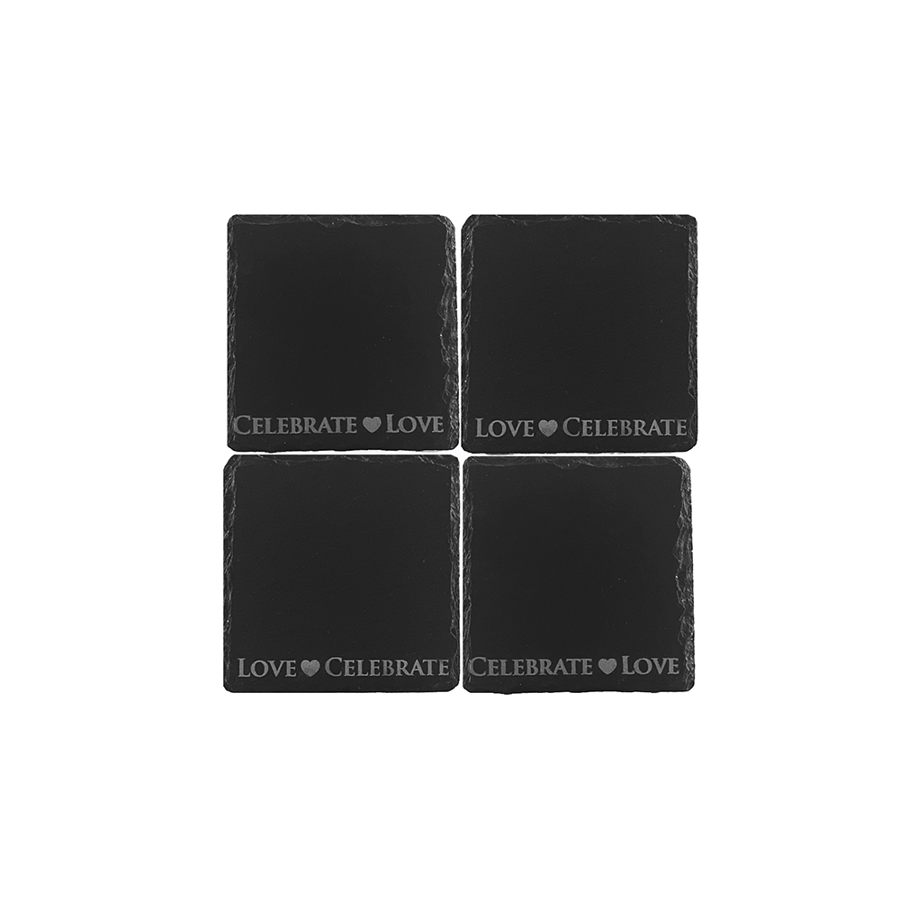 Scottish Schiefer 4 Untersetzer - Love & Celebrate 11 x 11 cm