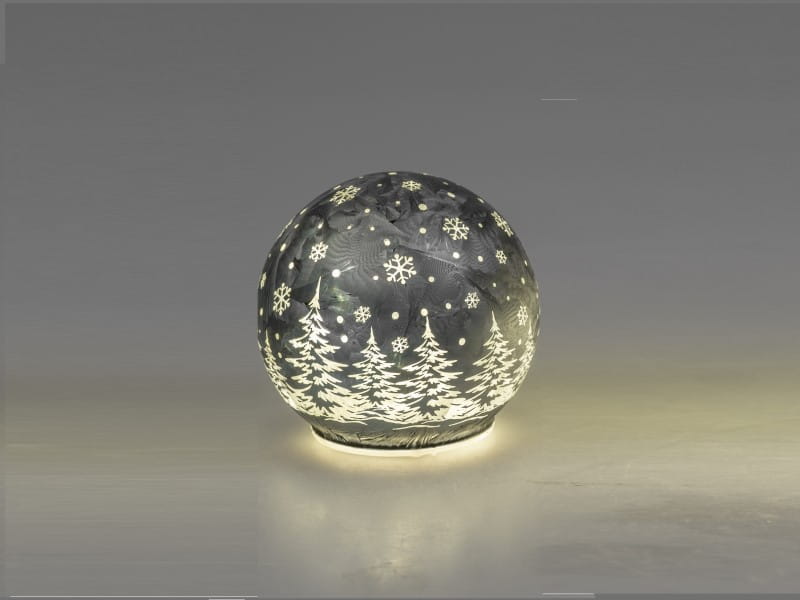 formano Deko-Kugel 10 cm, Farbglas eisgrau in geeister Optik, mit LED-Licht & Timer, winterl. Dekor