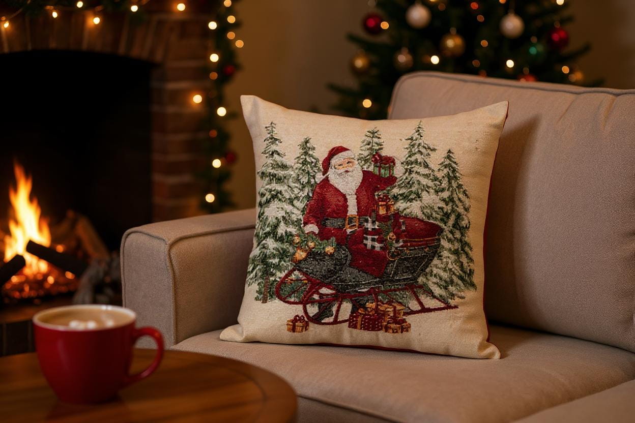 formano Kissen Stickerei Weihnachten / Schlitten 45 x 45 x 15 cm