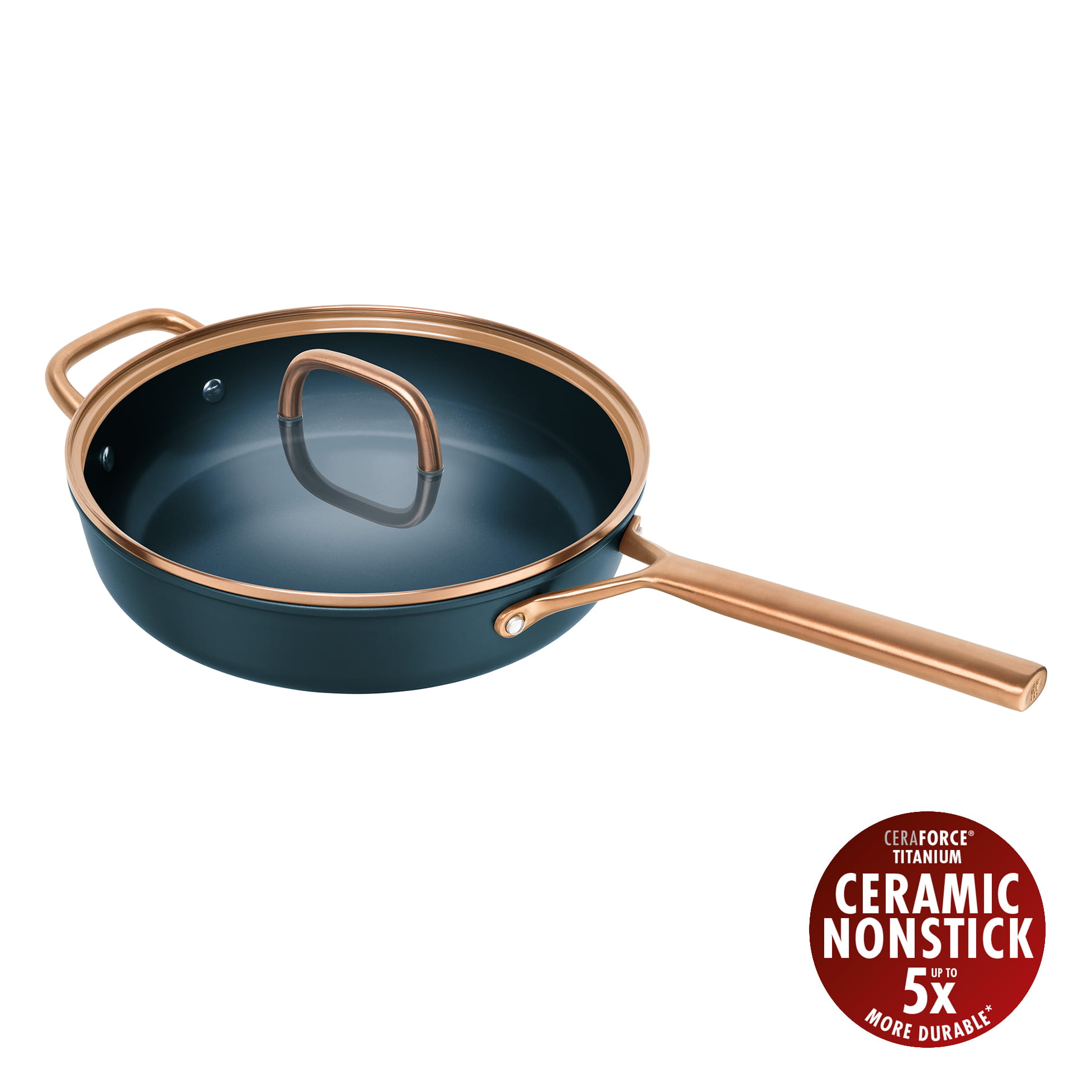 ZWILLING Milano Schmorpfanne mit Glasdeckel, 28 cm | Blau | Aluminium | Ceramic Titanium