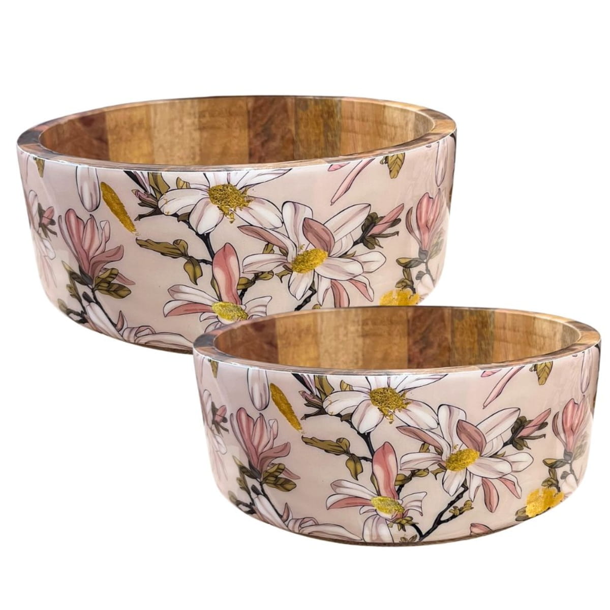 byRoom Mangoholz Schüssel-Set Magnolia beige, rose, gold, 2-teilig