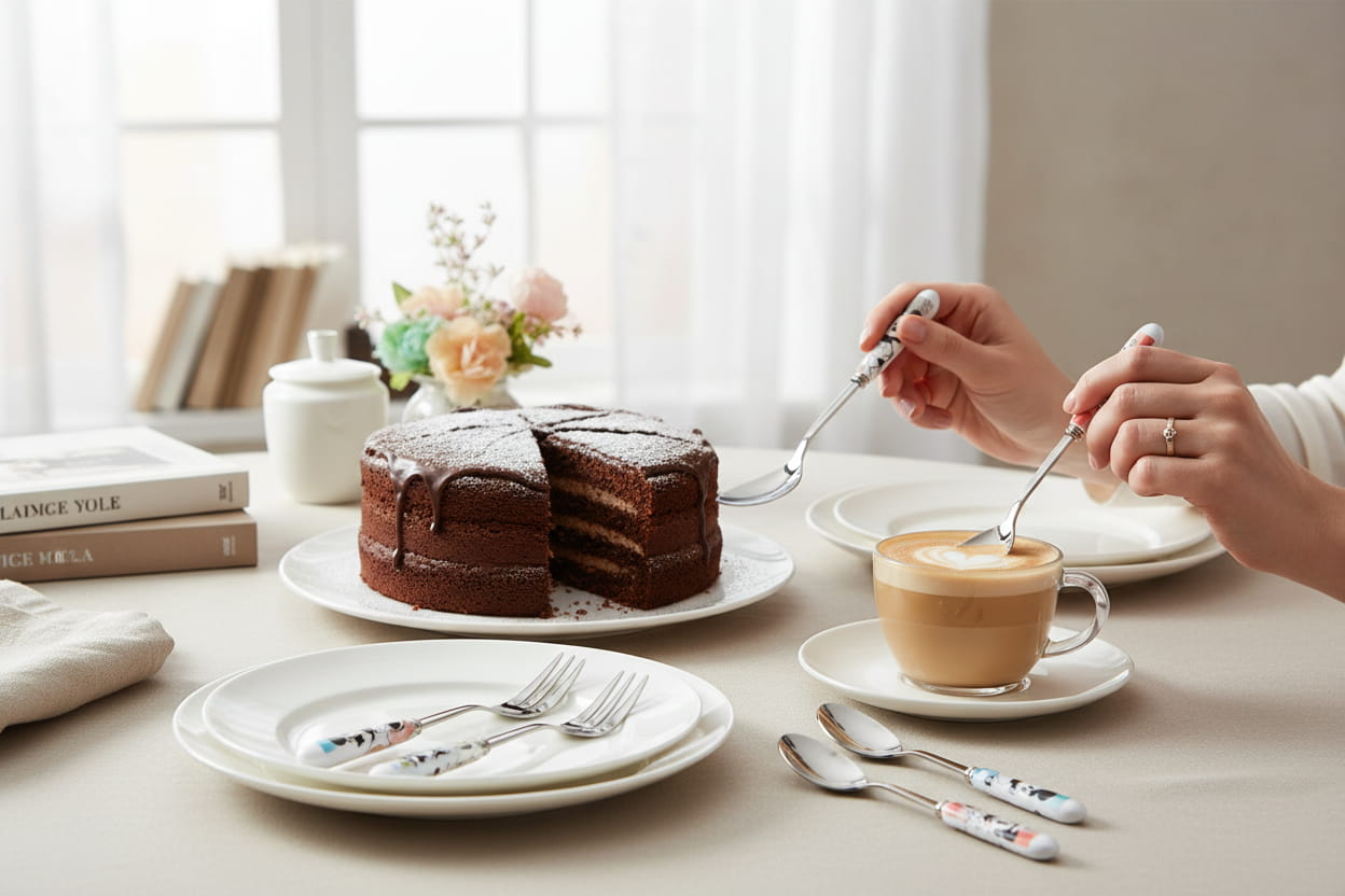 Gilde Disney Porzellan/Edelstahl Kuchengabeln „Minnie & Mickey Enjoy“ 4er Set