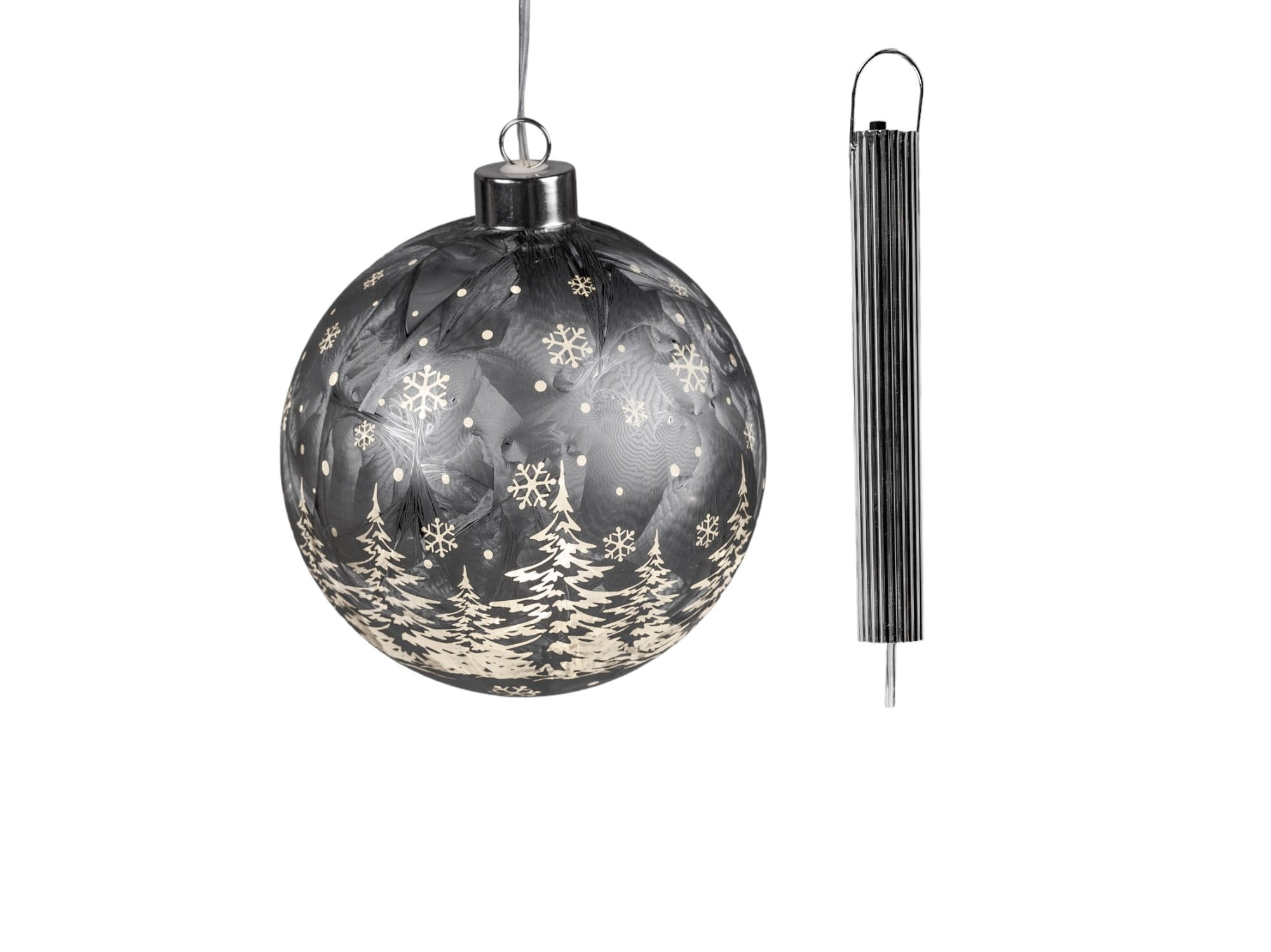 formano LED Hänger Weihnachtskugel Ø 12 cm, Farbglas, Ice-Optik, Timer + Batteriebox, Eisgrau