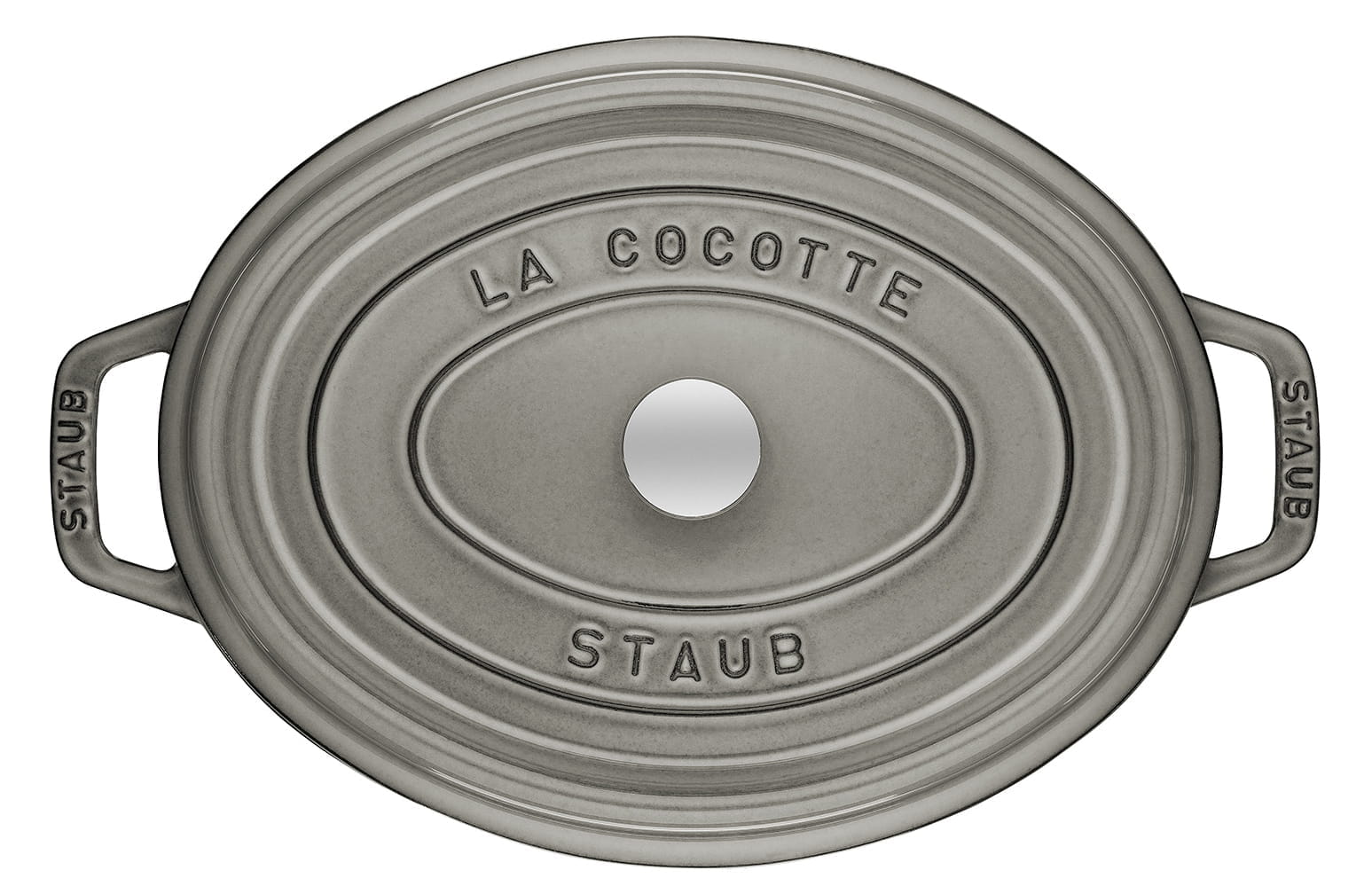 Staub Cocotte Bräter Gusseisen oval 15 cm grau oben