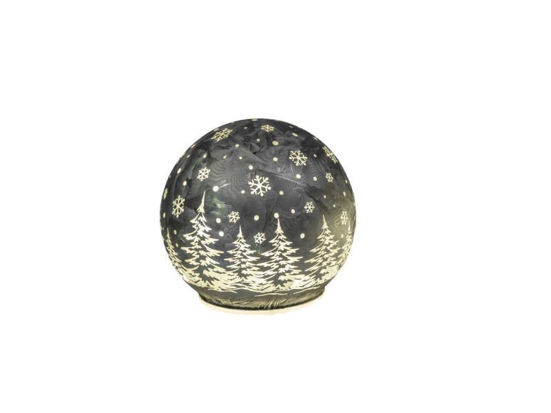 formano Deko-Kugel 10 cm, Farbglas eisgrau in geeister Optik, mit LED-Licht & Timer, winterl. Dekor