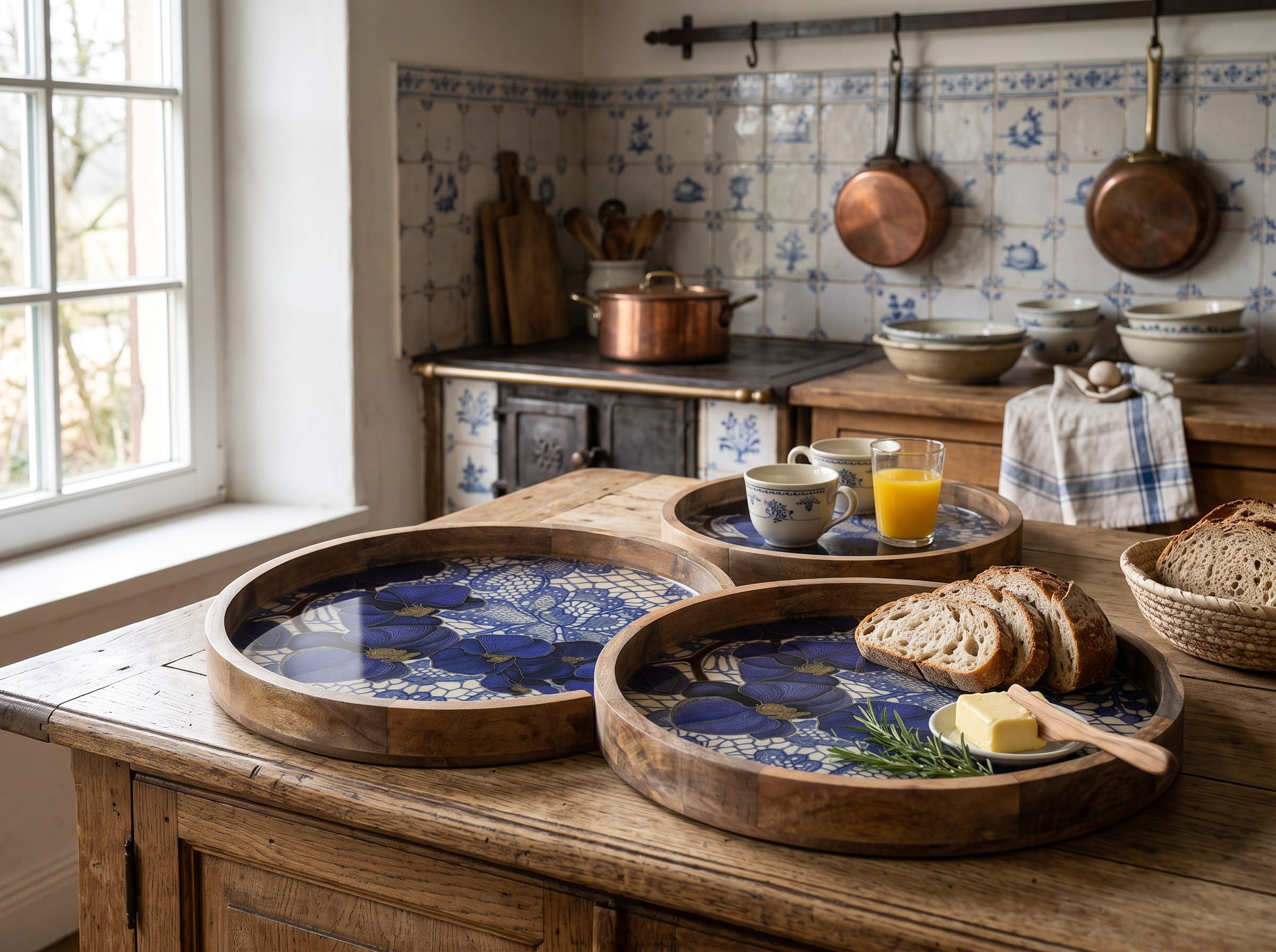 byRoom Mangoholz Tabletts Blue Lace, 2er Set