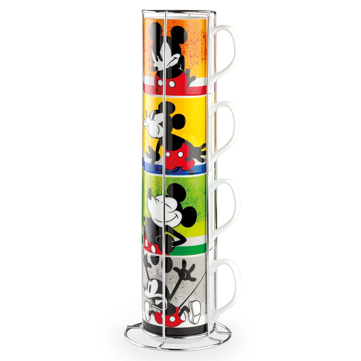 Gilde Disney Porzellan Stapeltassen "Mickey I am" 4 Tassen mit Metall Tassenstapler - 350 ml