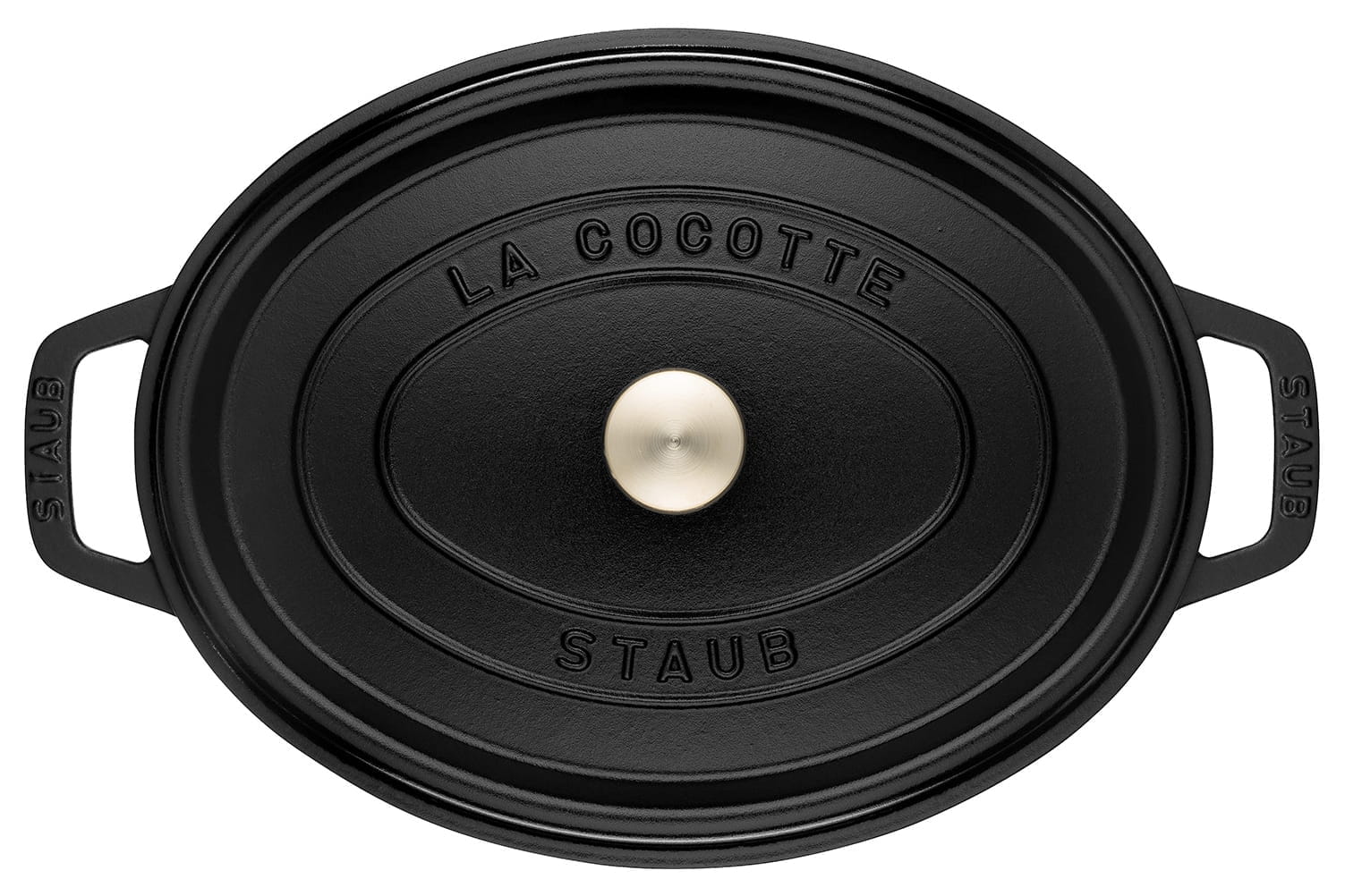 Staub Cocotte Bräter Gusseisen oval 29cm schwarz oben