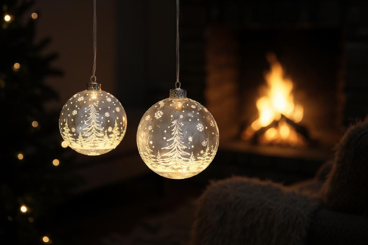 formano LED Hänger Weihnachtskugel Ø 15 cm, Farbglas, Ice-Optik, Timer + Batteriebox, Frosty-Silber