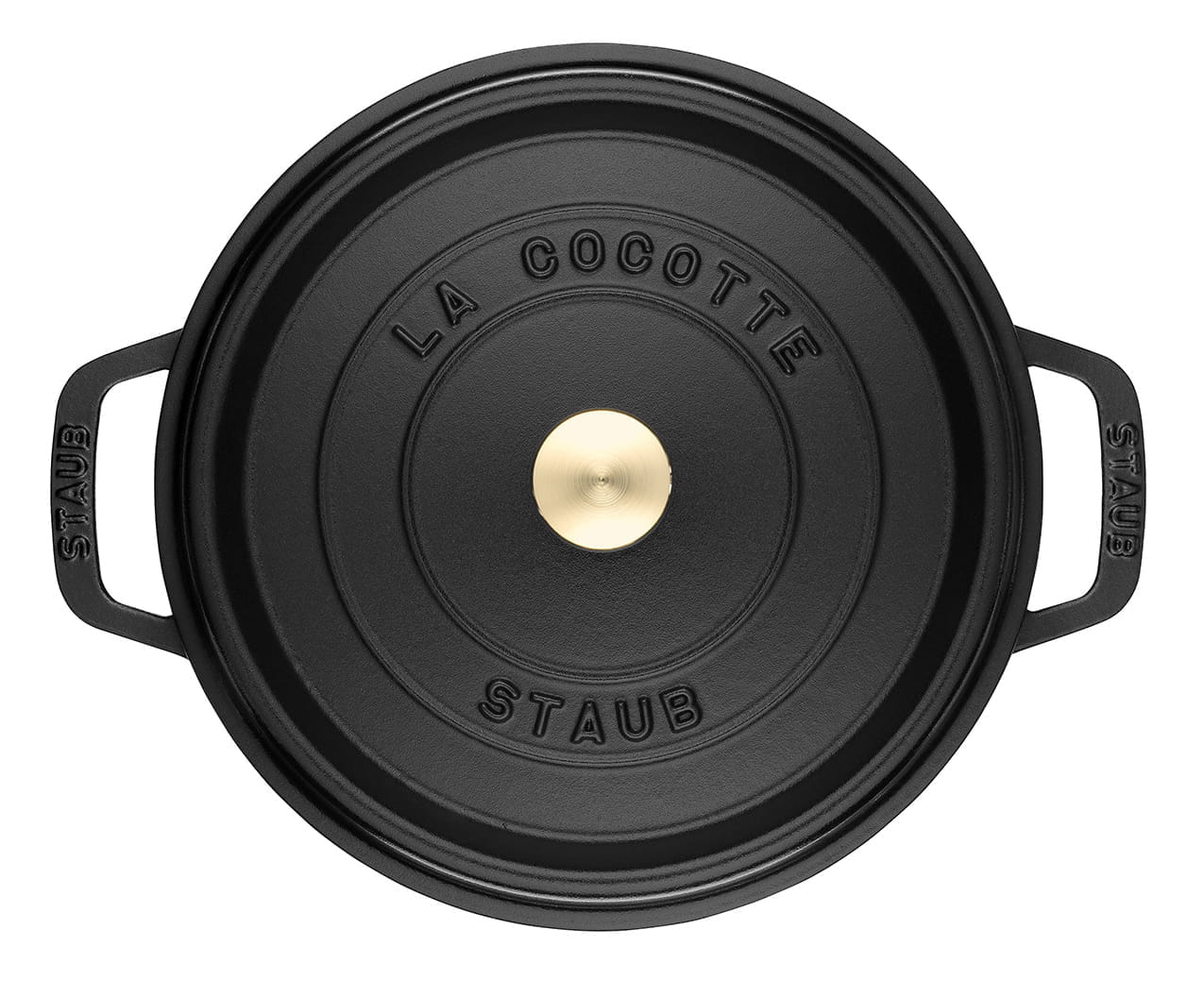 Staub Cocotte Bräter Gusseisen rund 30cm schwarz oben