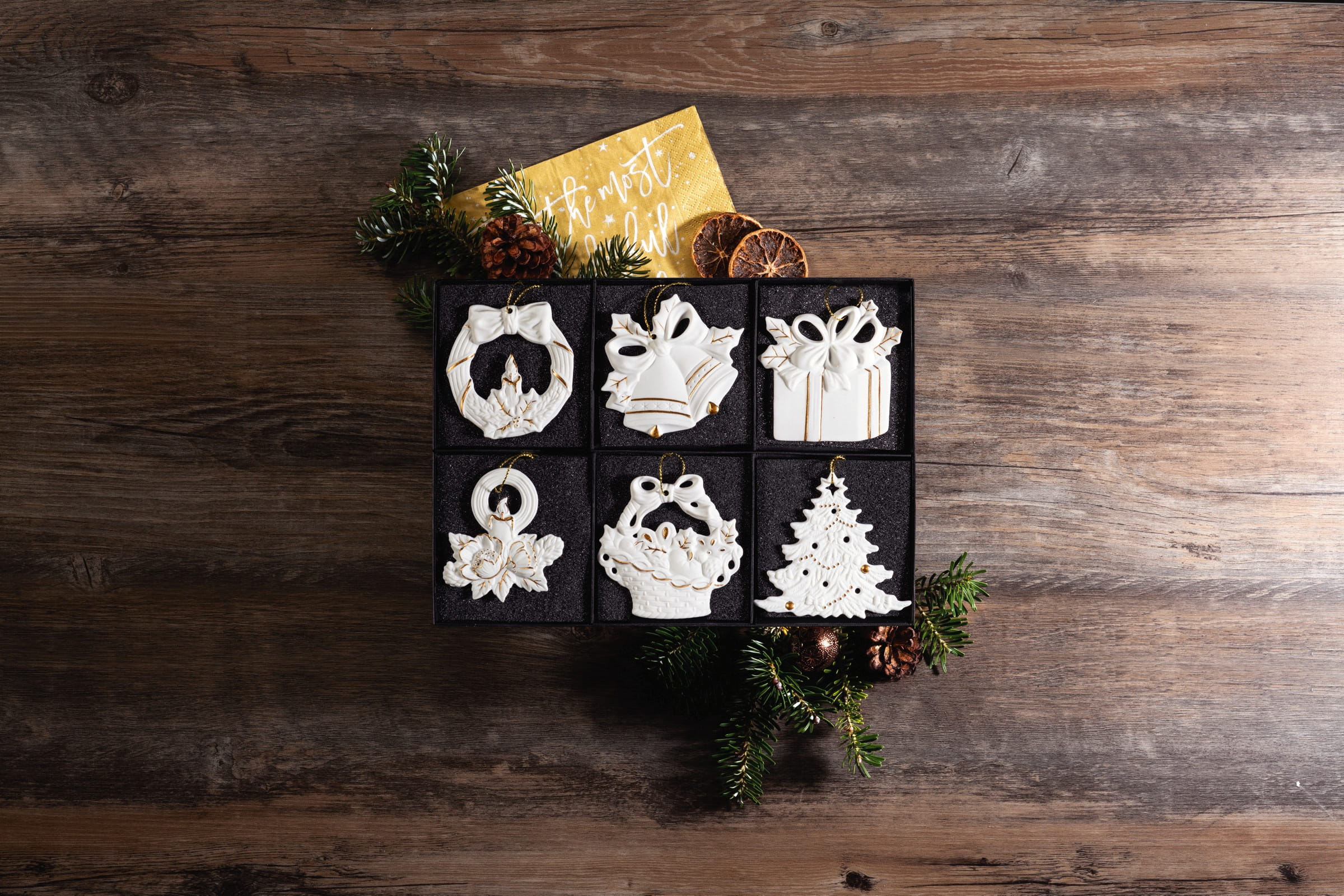 Seltmann Porzellan Weihnachtsanhänger 6er Set, Weiß/Gold