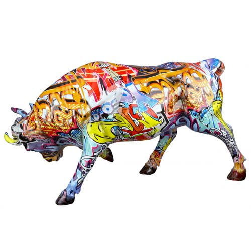 Gilde Kunstharz Stier "Street Art", Graffiti - 27 cm, mehrfarbig