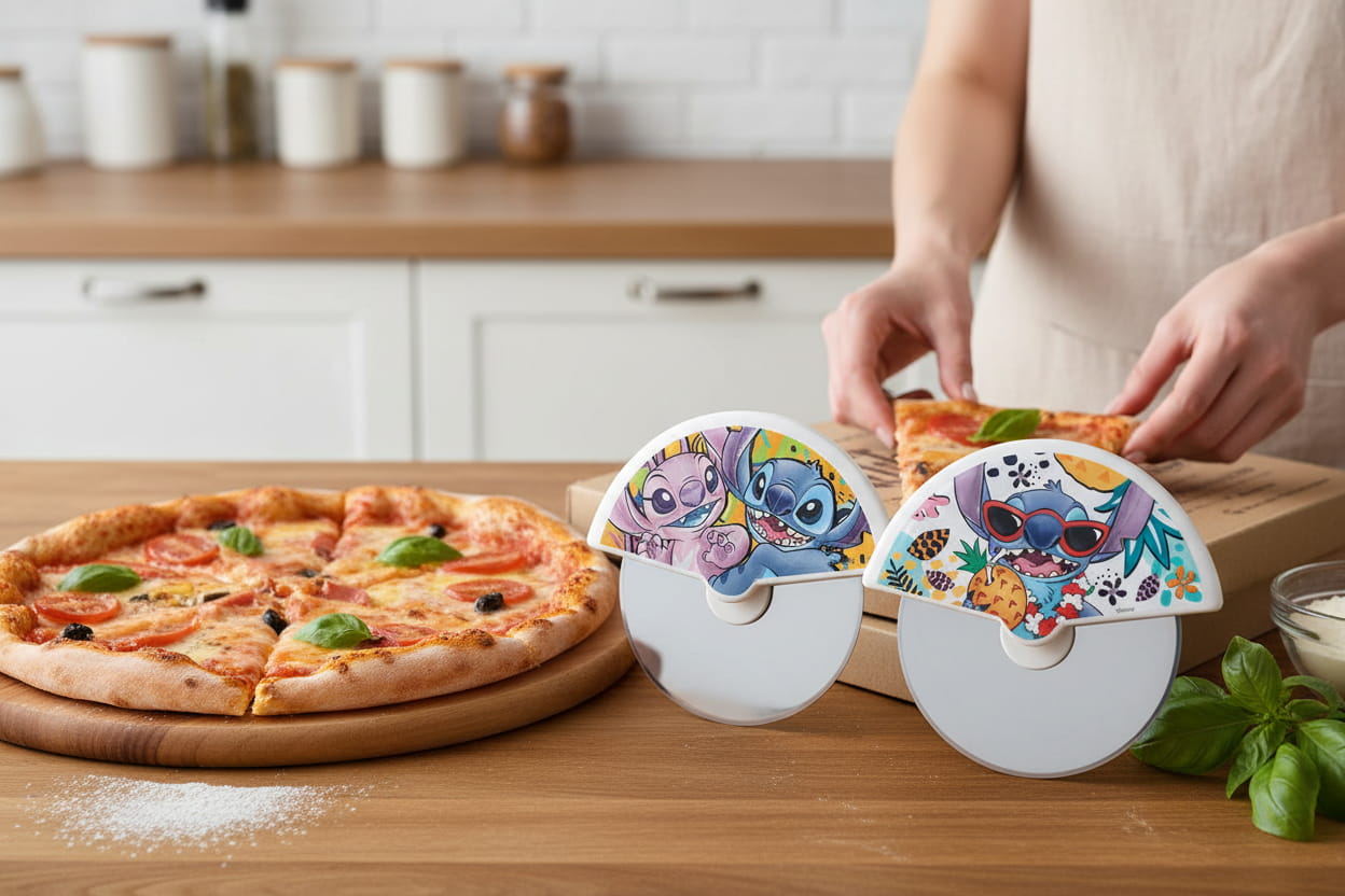 Gilde Disney Poly/Edelstahl Pizzaschneider "Angel & Stitch" - Ø 10 cm