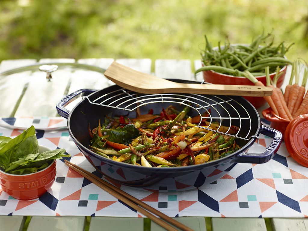 Staub Spezialitäten Wok mit Glasdeckel, 30 cm, Blau