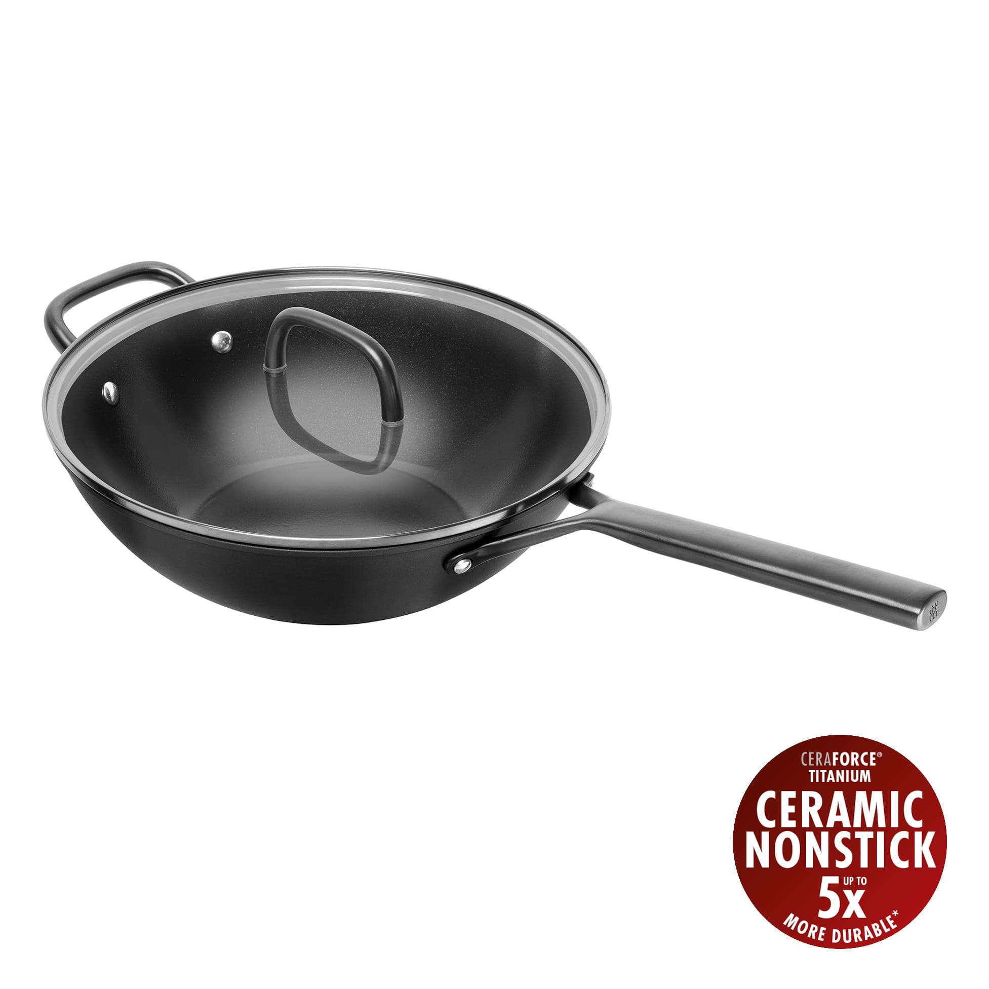 ZWILLING Milano Wok mit Glasdeckel, 30 cm | Schwarz | Aluminium | Ceramic Titanium