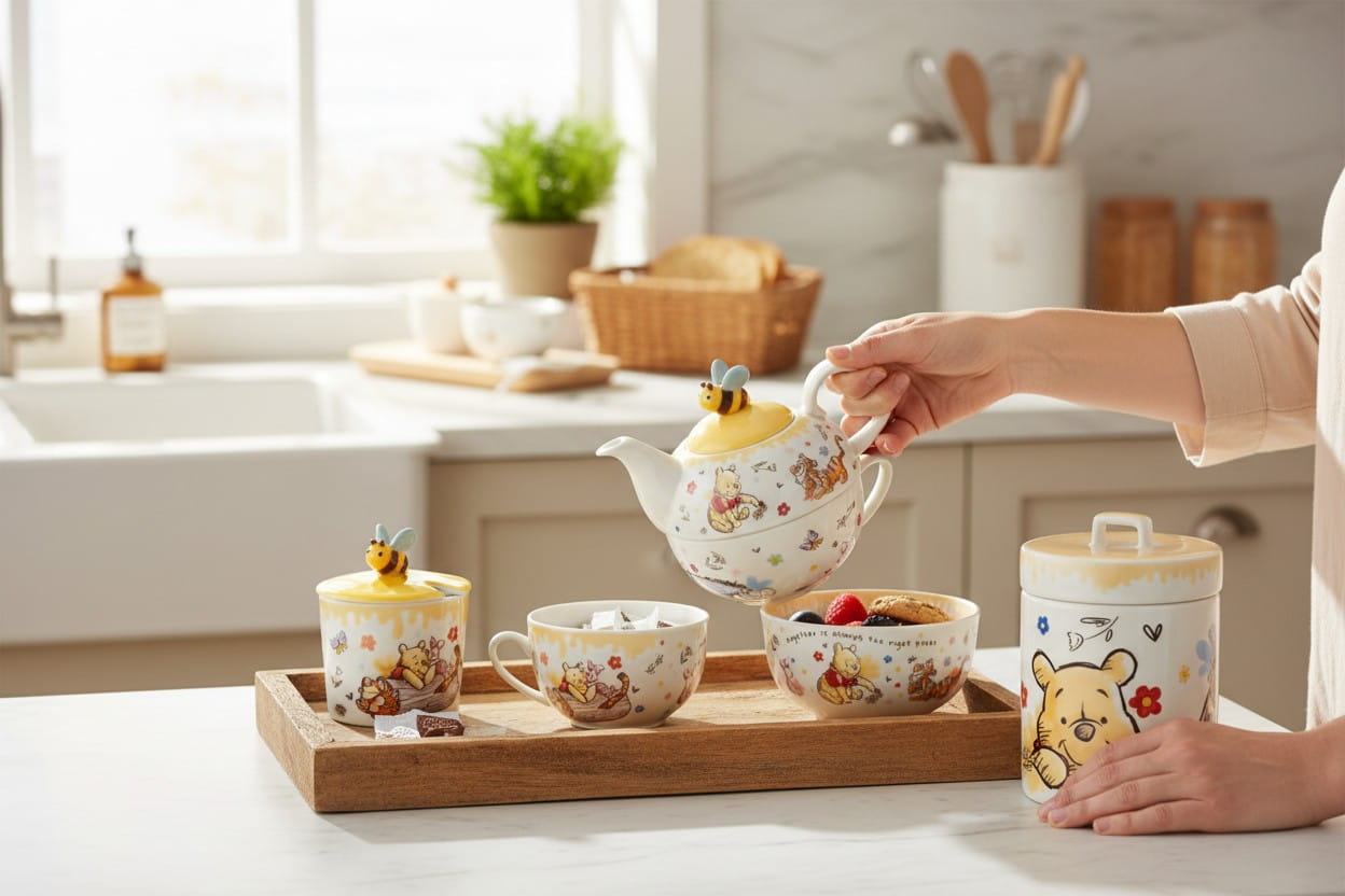 Gilde Disney Porzellan Zuckerdose, Teekanne, Vorratsdose und Schale