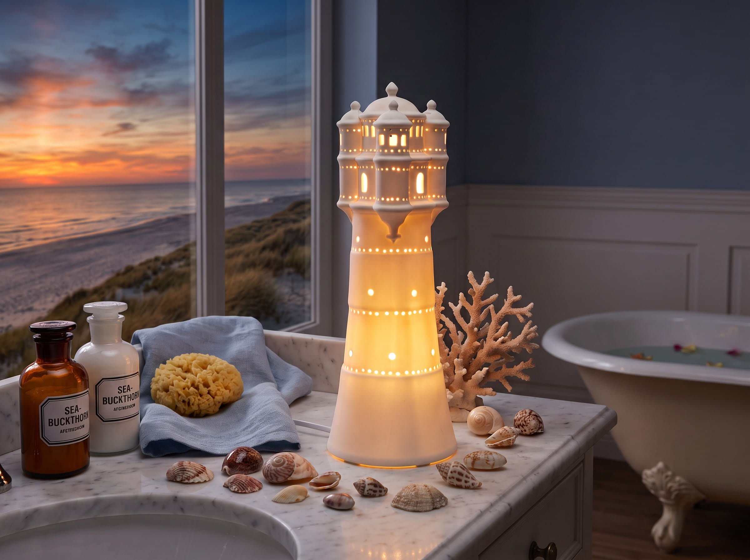 Gilde Porzellan Lampe Leuchtturm - 35 cm Lifestylefoto