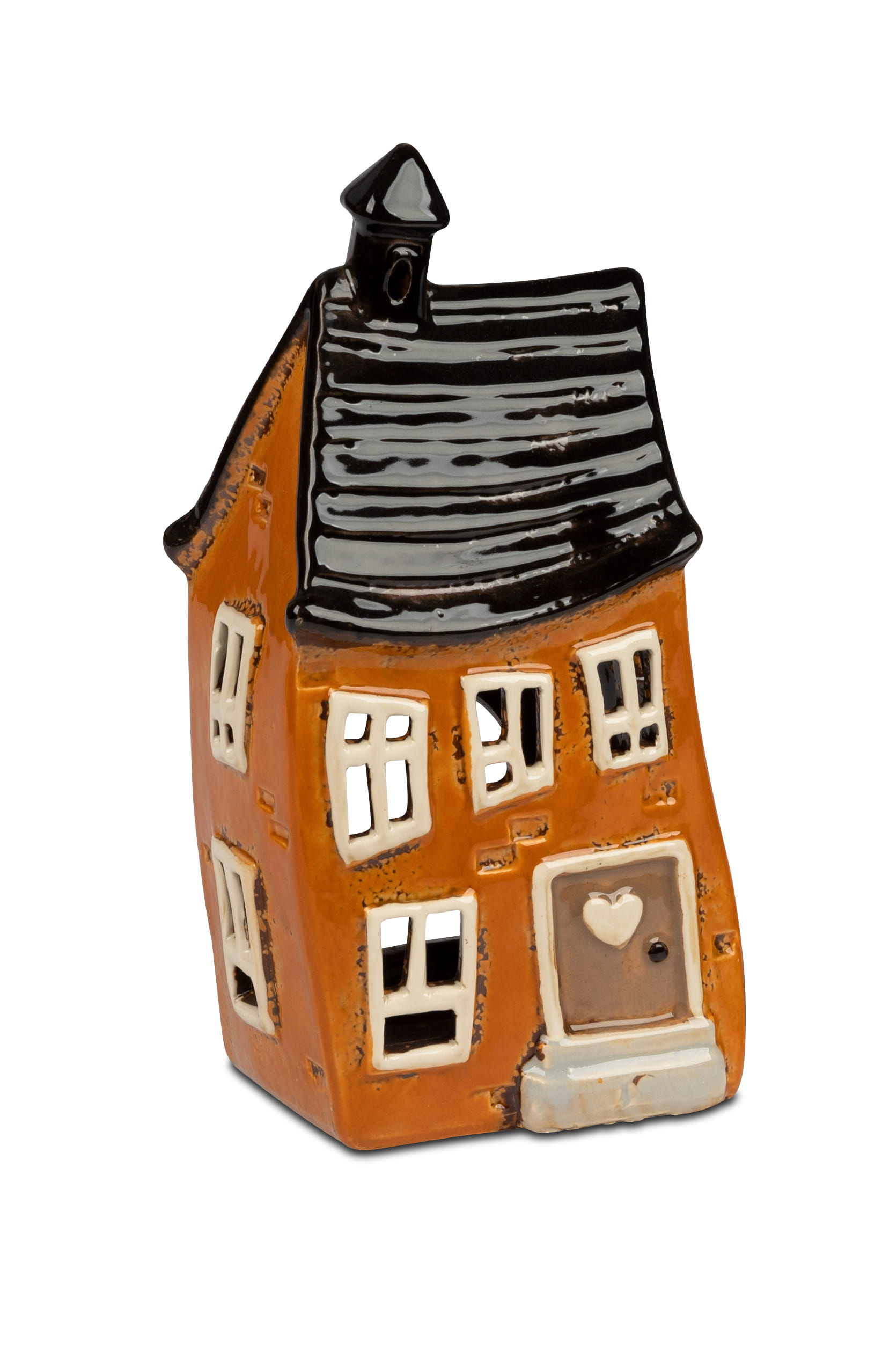 formano Windlicht Haus Steinzeug handbemalt 22cm orange