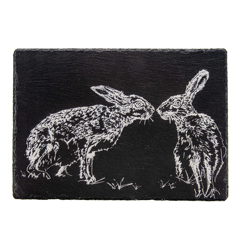 Scottish Schiefer Käsebrett - Küssende Hasen 35  x 25 cm