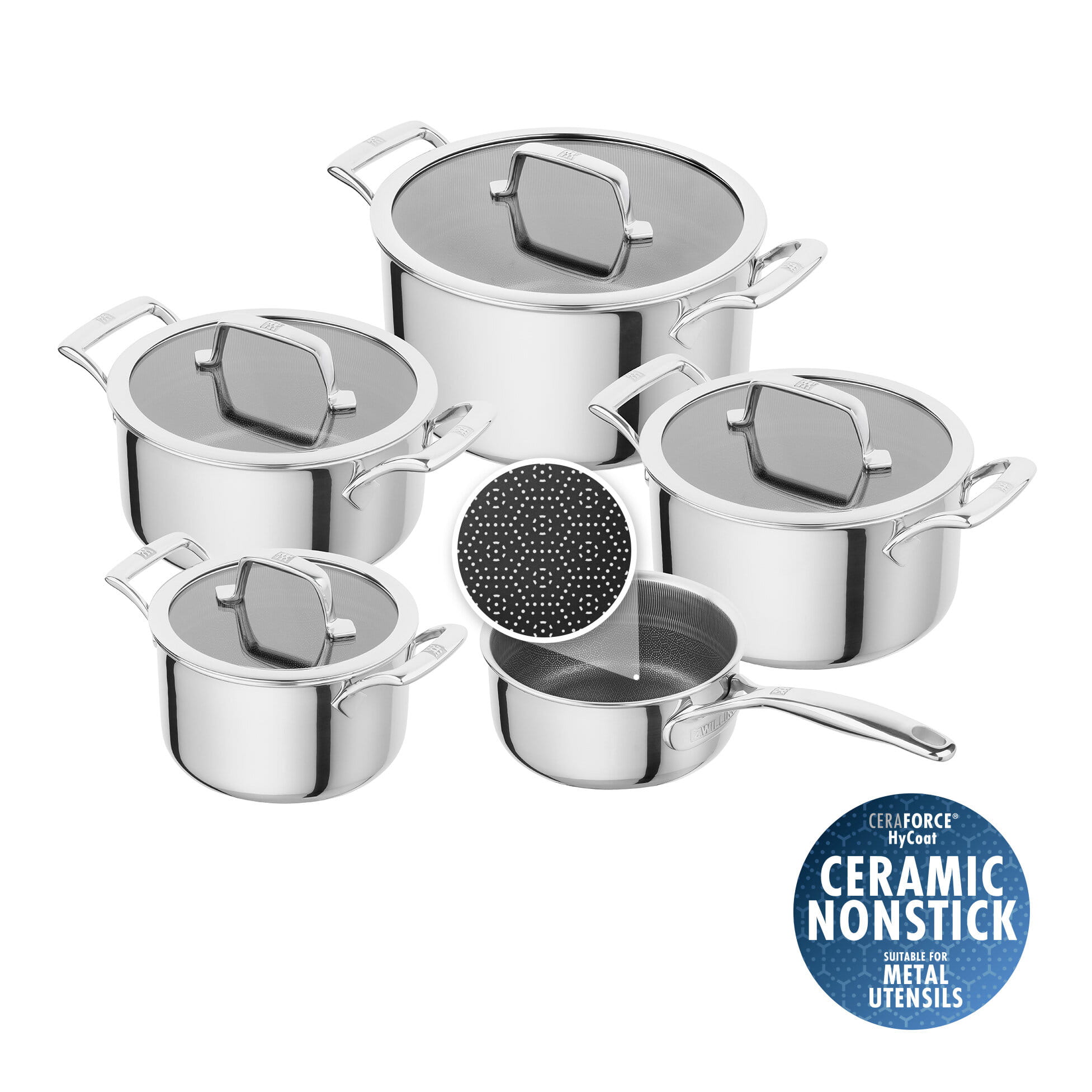 ZWILLING Peak Kochtopfset 5-tlg - 18/10 Edelstahl & Keramische Antihaft-Beschichtung