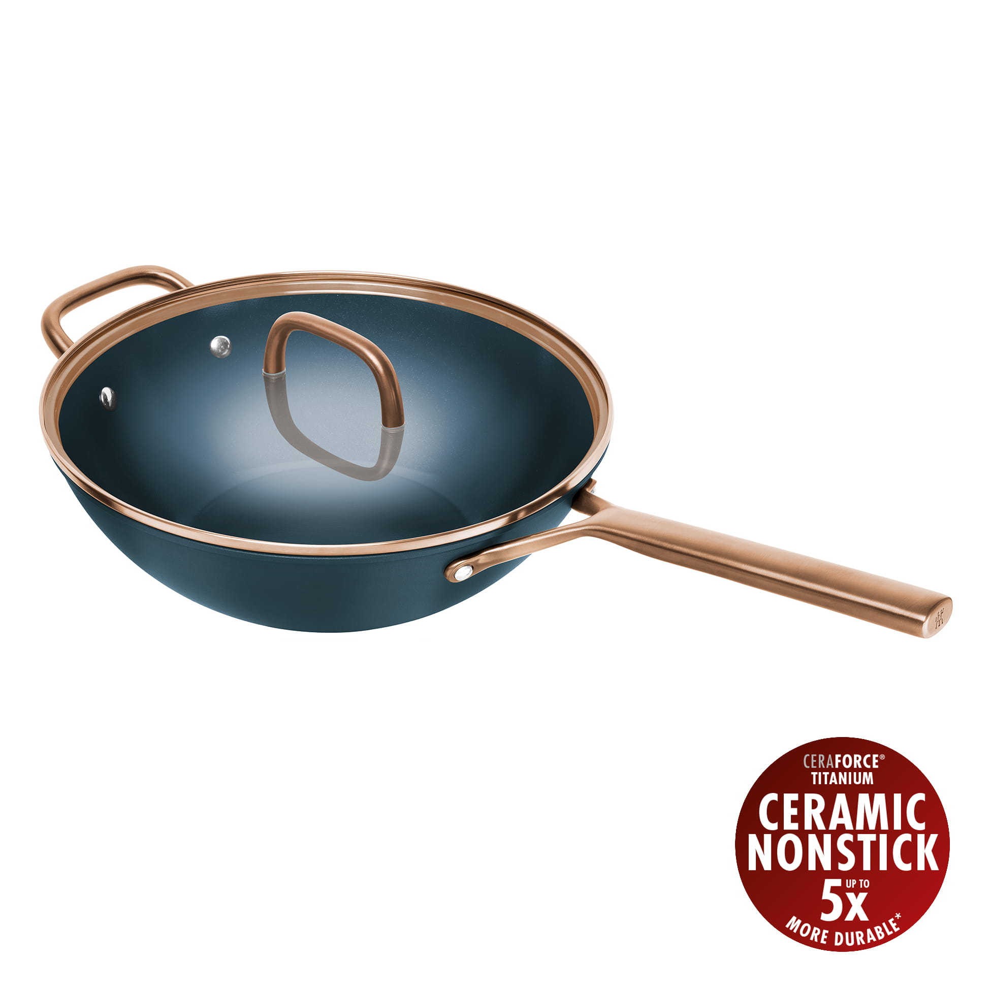 ZWILLING Milano Wok mit Glasdeckel, 30 cm | Blau | Aluminium | Ceramic Titanium