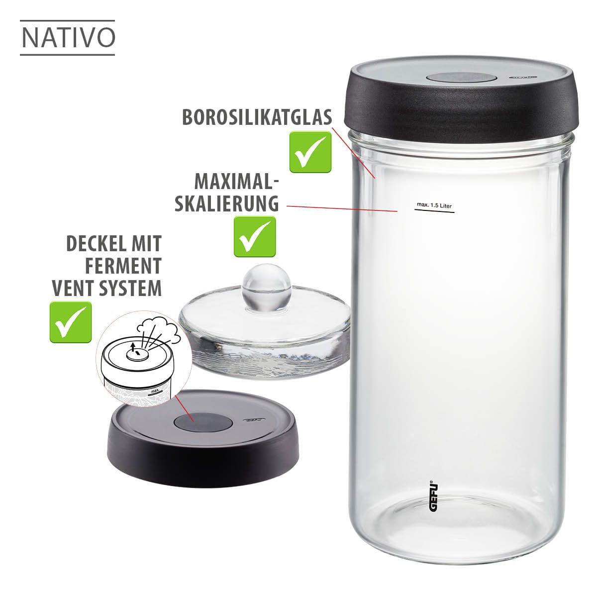 GEFU Fermentierglas NATIVO, 1,5 l