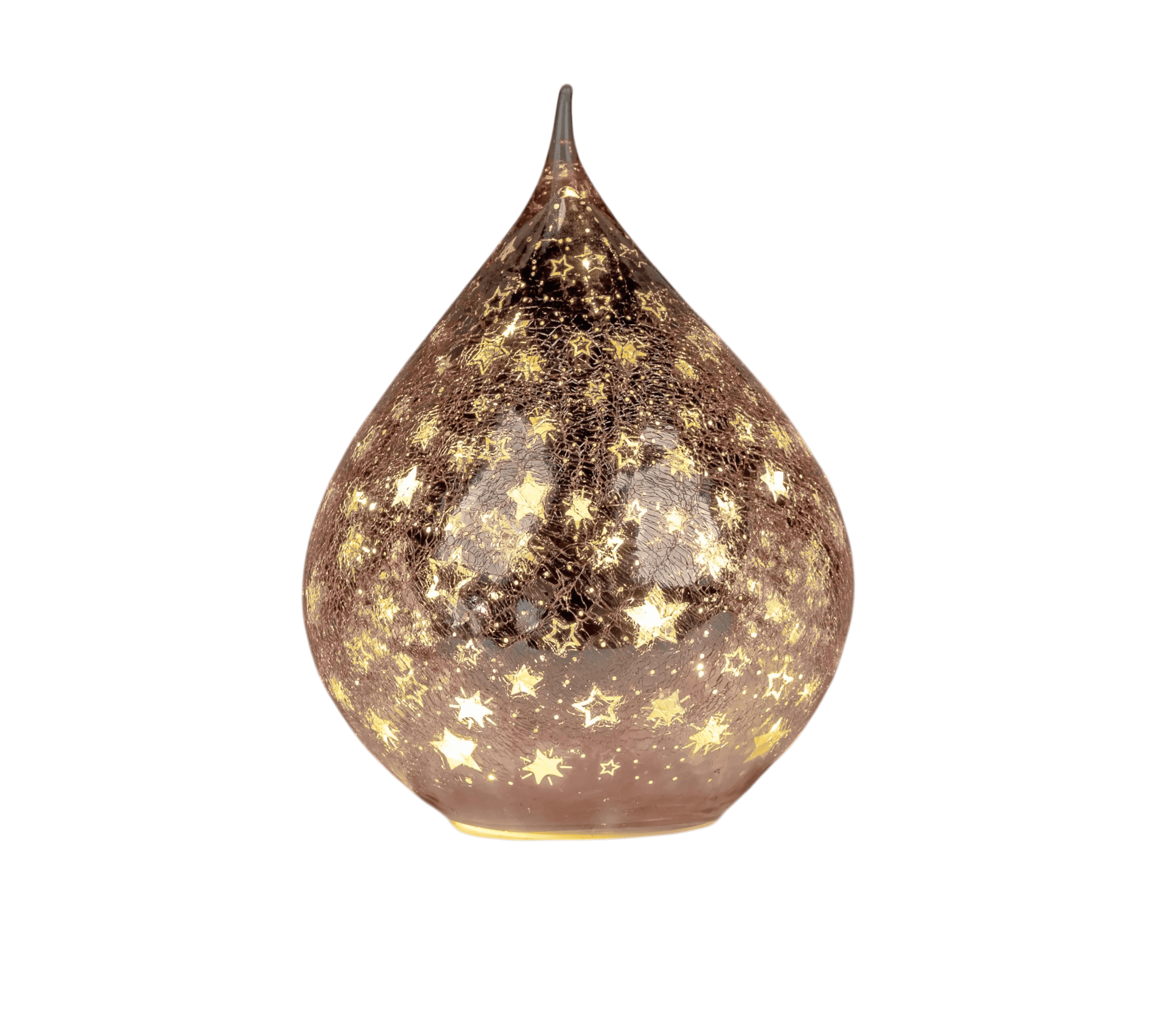 formano Weihnachts-Tropfen 25 cm, Farbglas Rose in Krakelee-Optik mit LED-Licht & Timer, Sterne