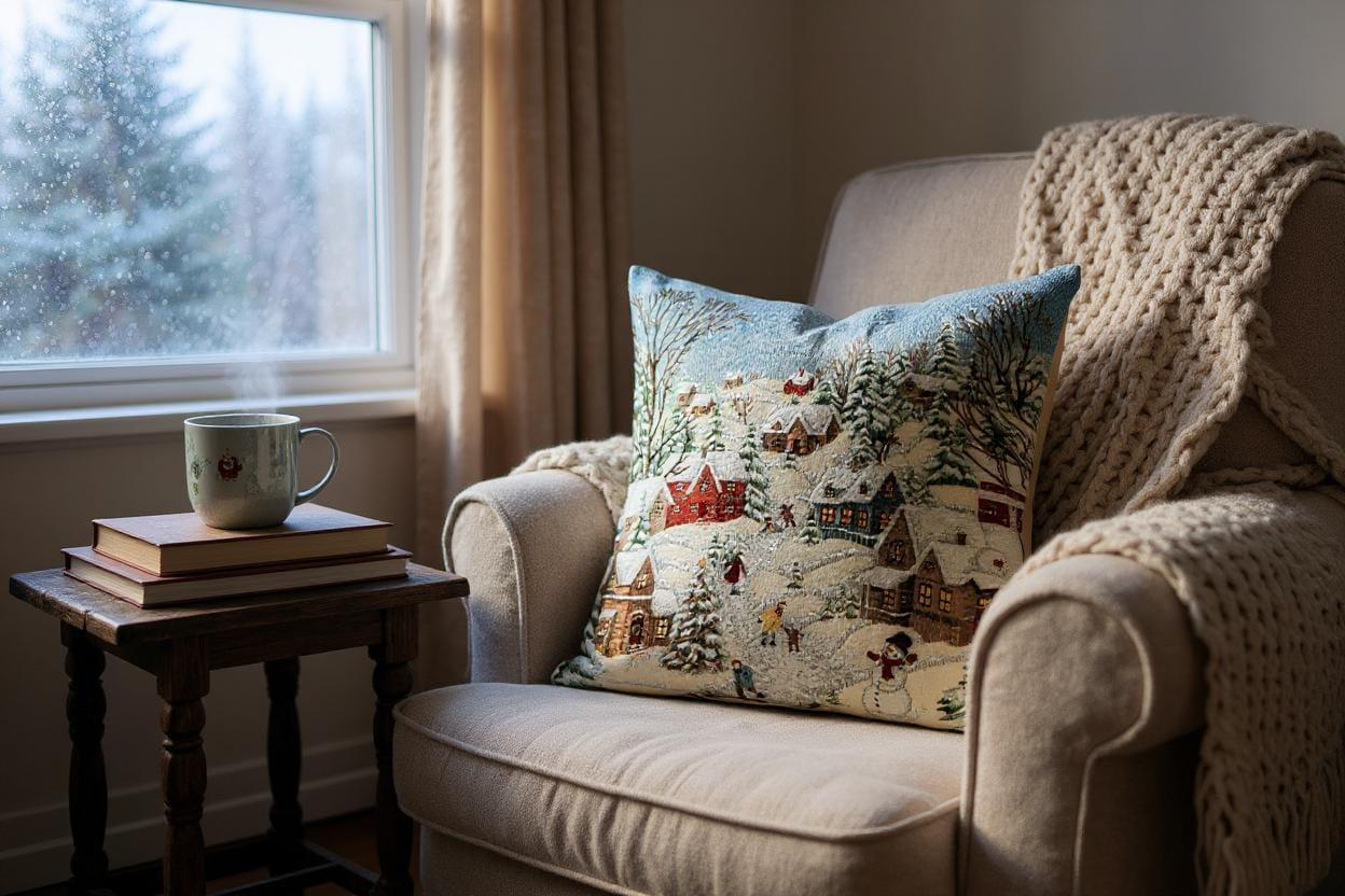 formano Kissen Stickerei Weihnachten / Häuser im Schnee 45 x 45 x 15 cm