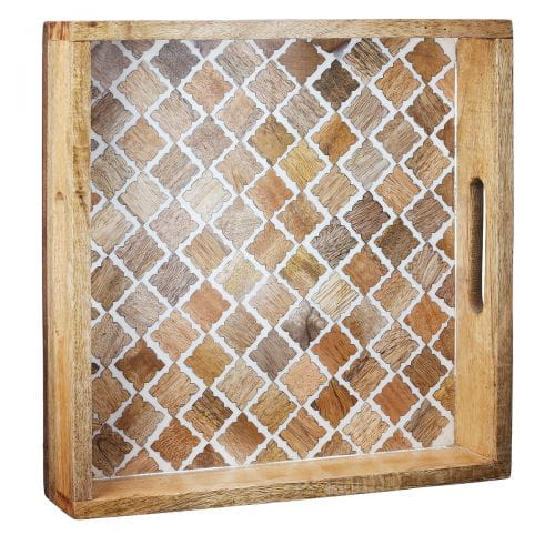 Gilde Mangoholz Tablett "Taverno", quadratisch, natur mit Muster - 38 x 38 x 5 cm, sortiert