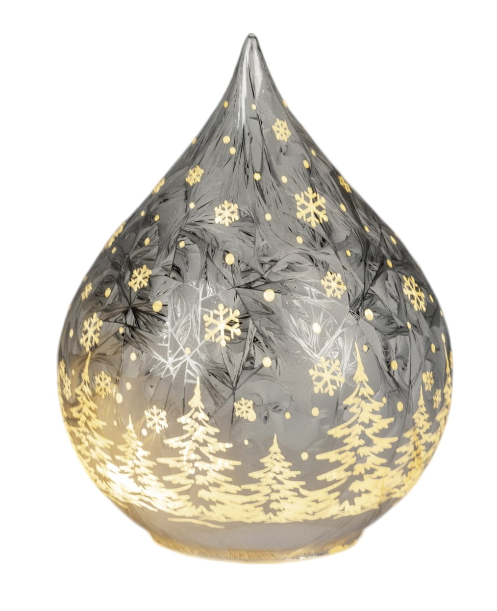 formano Weihnachts-Tropfen 21 cm, Farbglas Silber in Frosty-Optik mit LED-Licht & Timer, winterl. Dekor Kopie