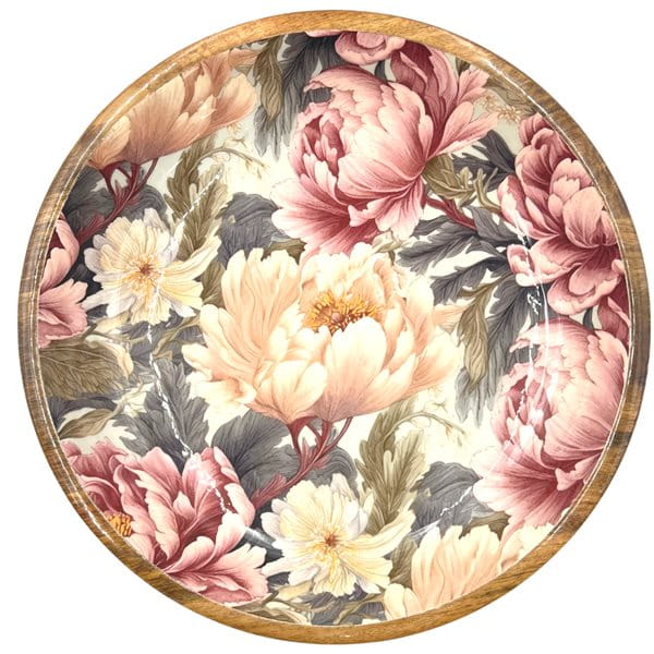 byRoom Mangoholz Schüssel Pfingstrosen altrosa Ø 38 cm, mehrfarbig