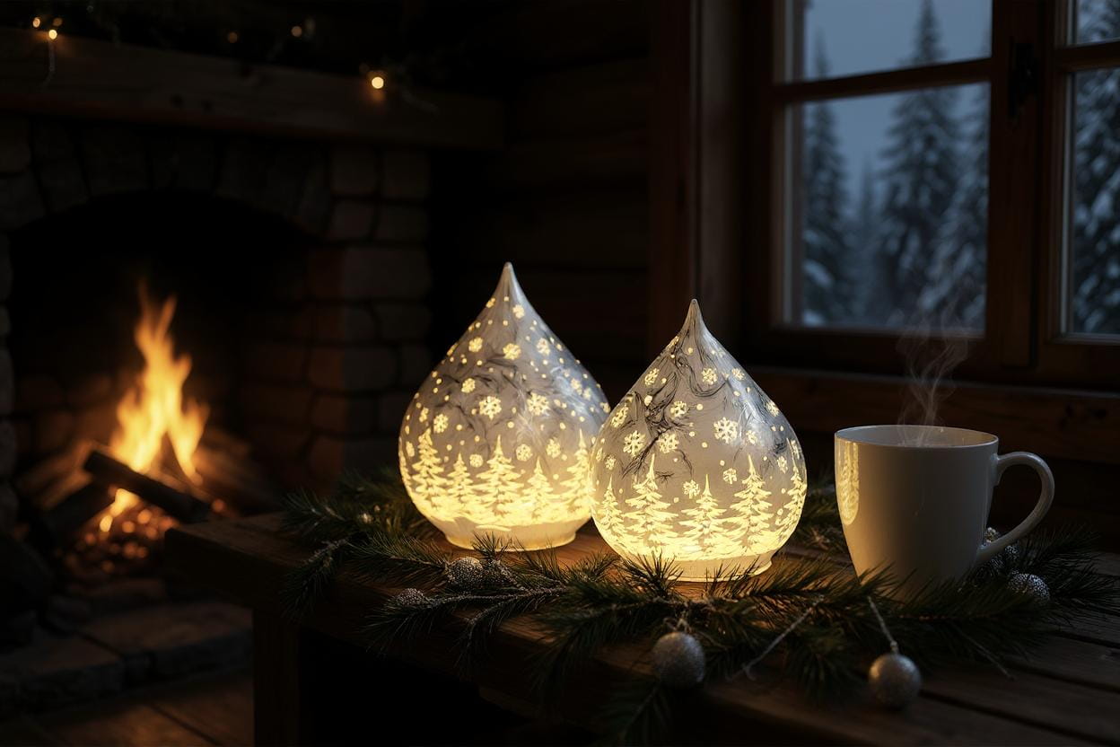 formano Weihnachts-Tropfen 21 cm, Farbglas Silber in Frosty-Optik mit LED-Licht & Timer, winterl. Dekor Kopie