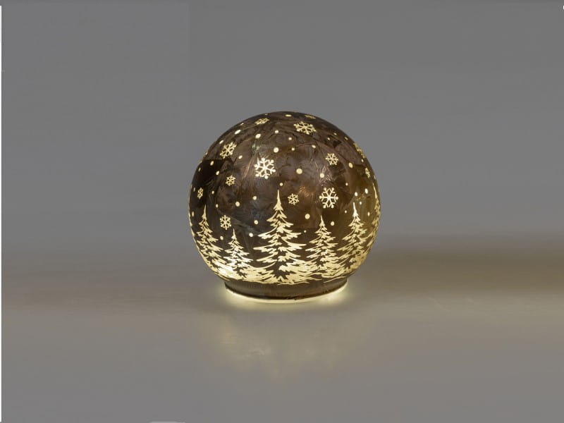 formano Deko-Kugel 10 cm, Farbglas frosty-braun in geeister Optik, mit LED-Licht & Timer