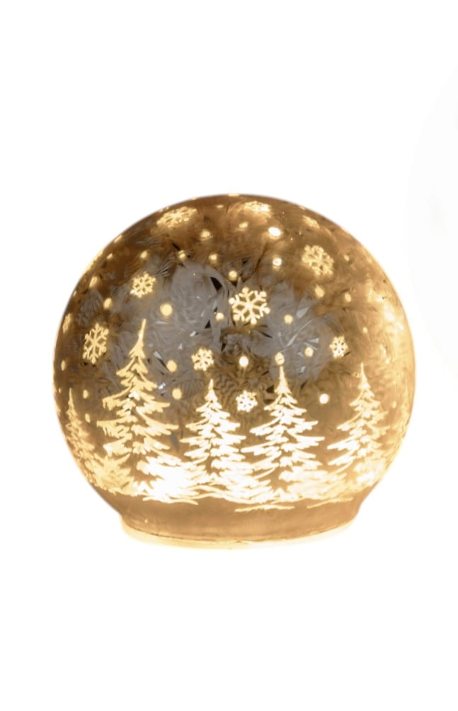 formano Weihnachtskugel 12 cm, Farbglas champagner in geeister Optik, mit LED-Licht & Timer, winterl. Dekor
