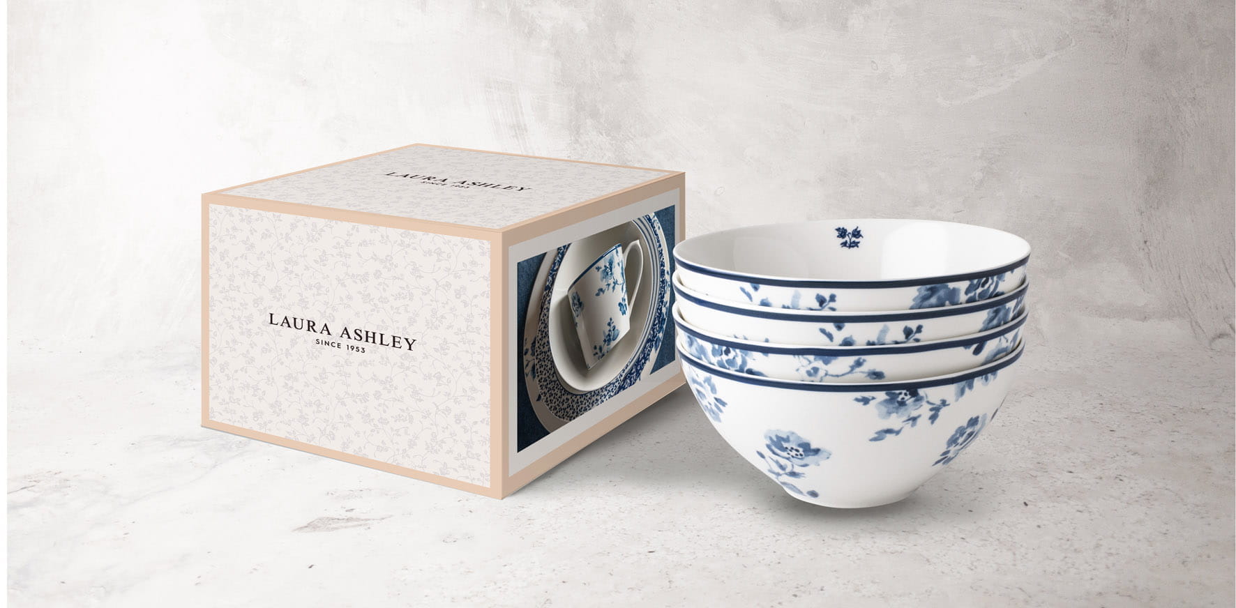 Laura Ashley Blueprint Porzellan China Rose 4-tlg Set Schale 16 cm