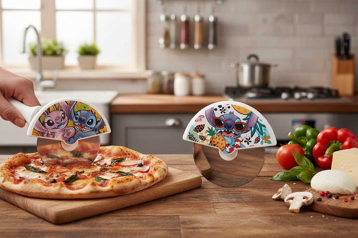 Gilde Disney Poly/Edelstahl Pizzaschneider "Angel & Stitch" - Ø 10 cm