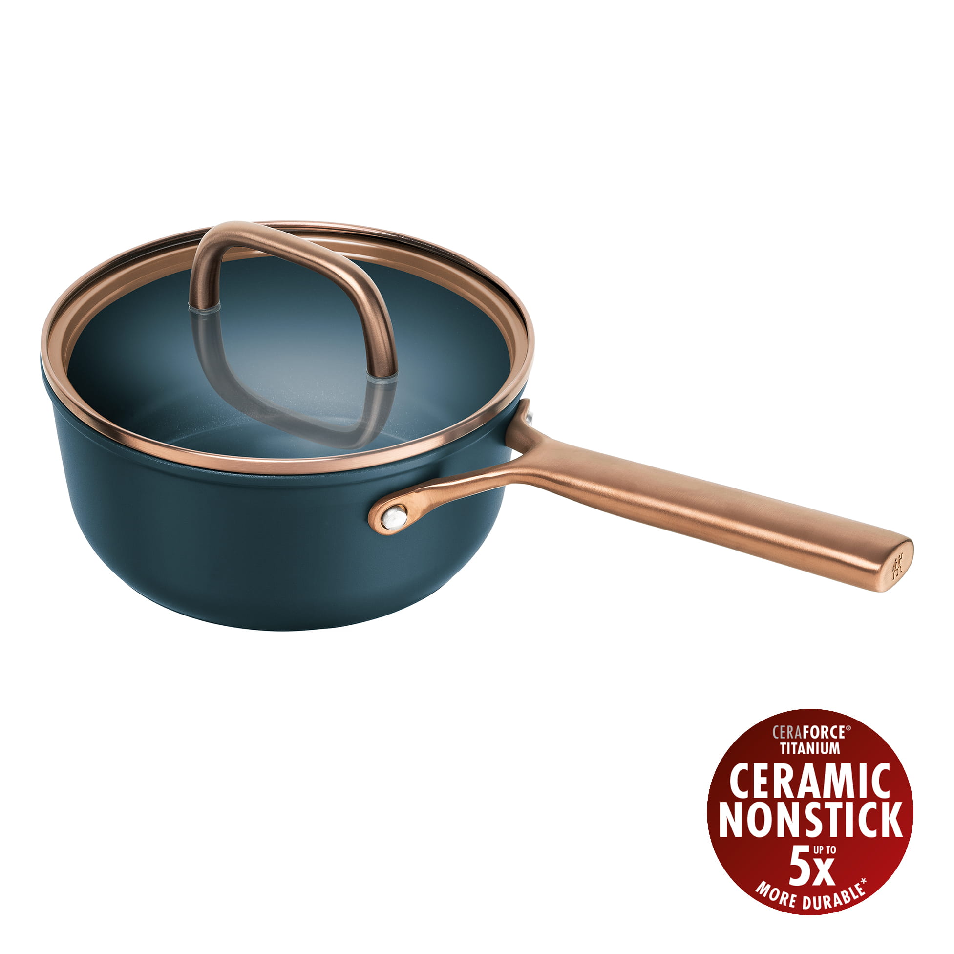 ZWILLING Milano Stieltopf mit Glasdeckel, 18 cm | Blau | Aluminium | Ceramic Titanium