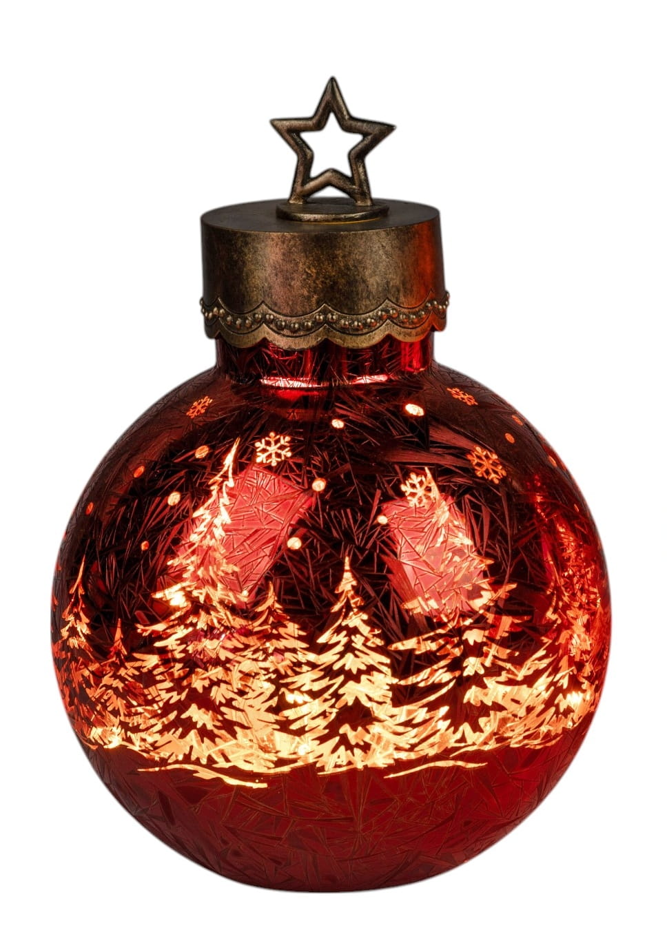 formano Weihnachtskugel 30 cm, Farbglas in Ice-Optik mit LED-Licht, winterl. Dekor + aufgesetztem Stern