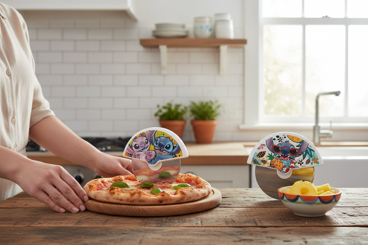Gilde Disney Poly/Edelstahl Pizzaschneider "Angel & Stitch" - Ø 10 cm