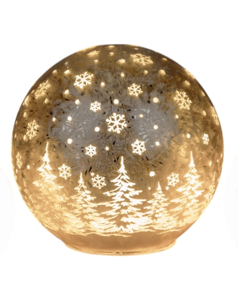 formano Weihnachtskugel 15 cm, Farbglas champagner in geeister Optik, mit LED-Licht & Timer, winterl. Dekor Kopie