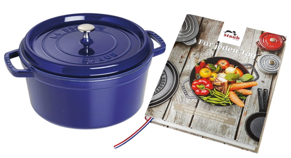 Staub Cocotte Bräter Gusseisen rund 28cm blau