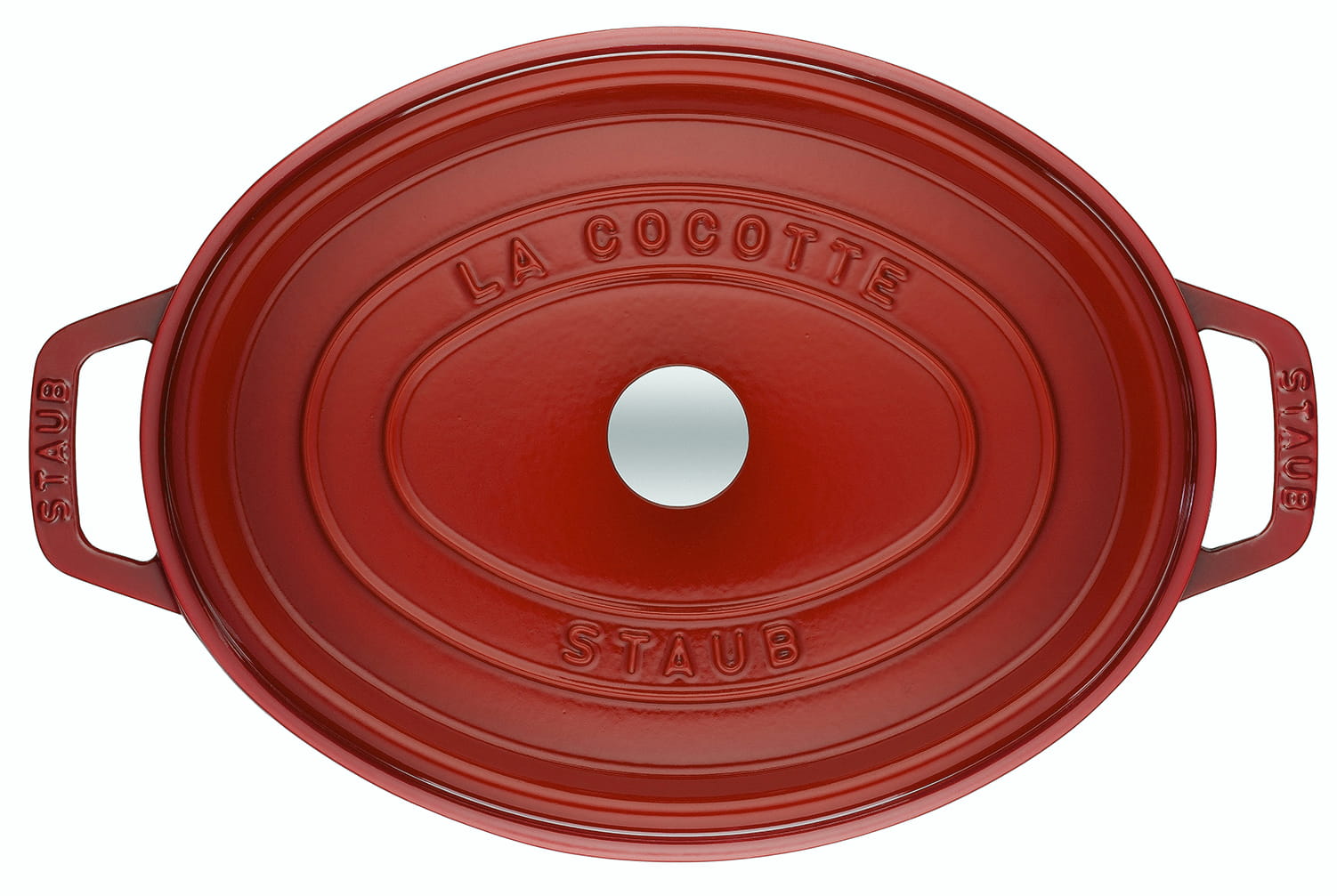 Staub Cocotte Bräter Gusseisen oval 33cm Kirsche oben