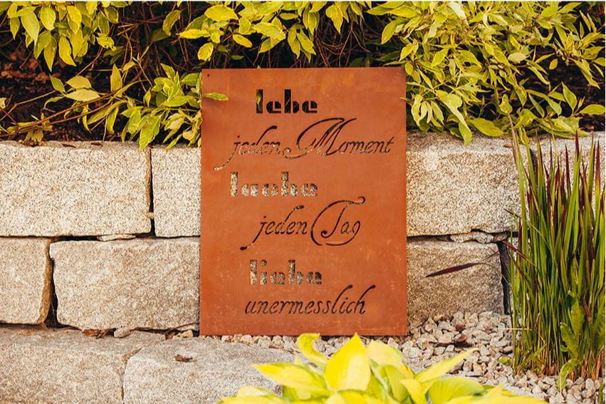 Ferrum Art Design Rost Gedichttafel "Lebe-Lache-Liebe"