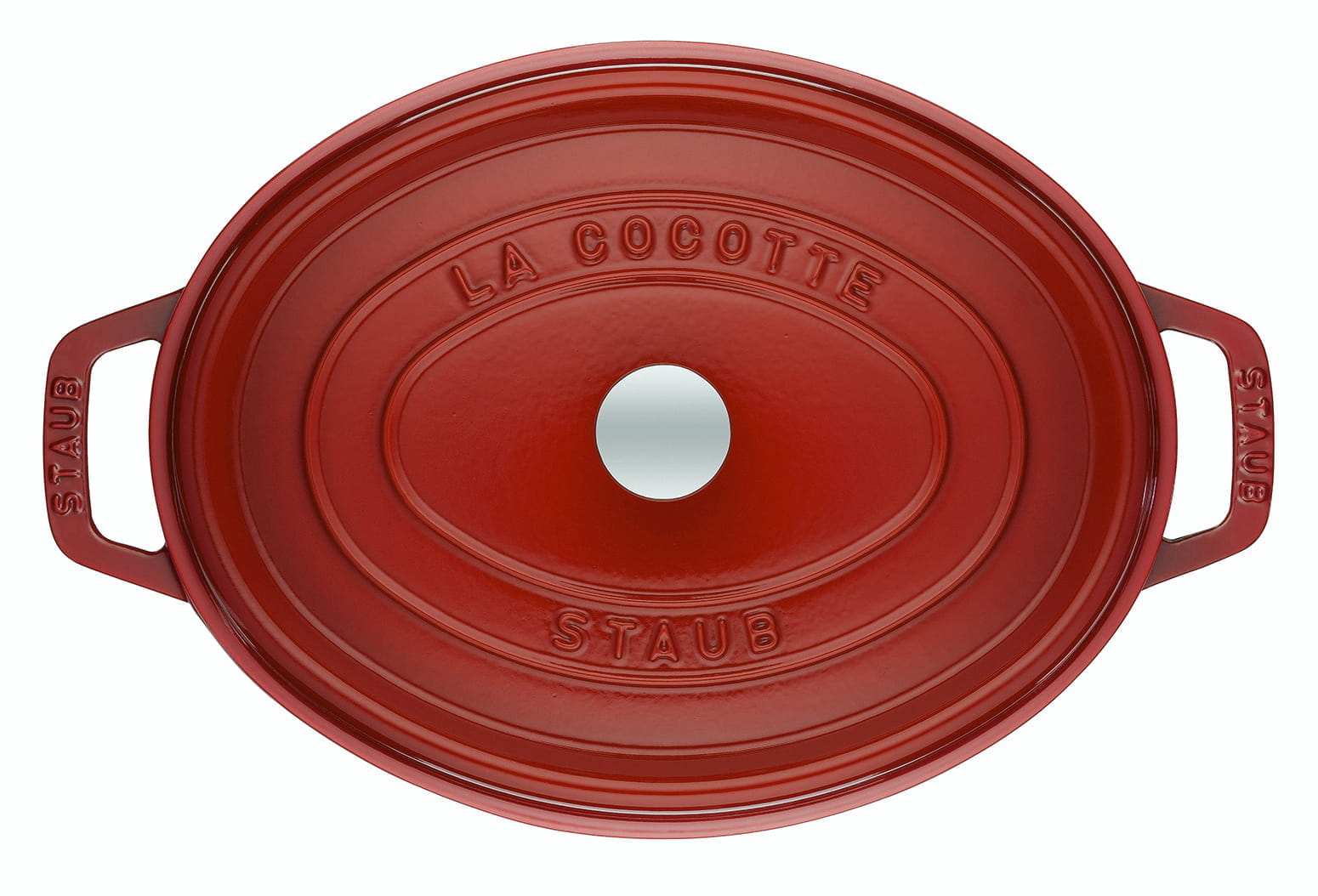 Staub Cocotte Bräter Gusseisen oval 27cm Kirsche oben