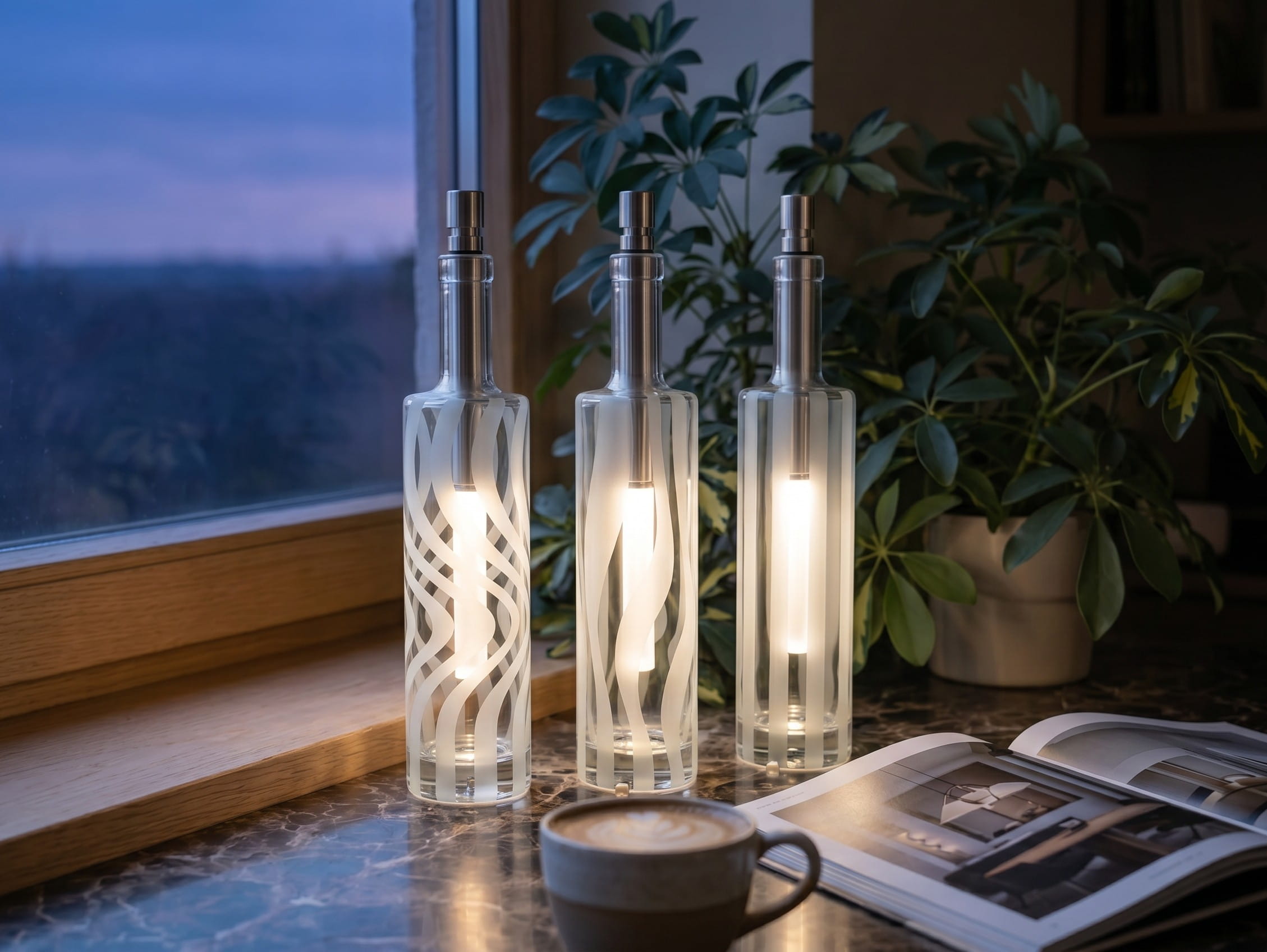 Bottlelight Flasche Titano Streifen, handbearbeitet