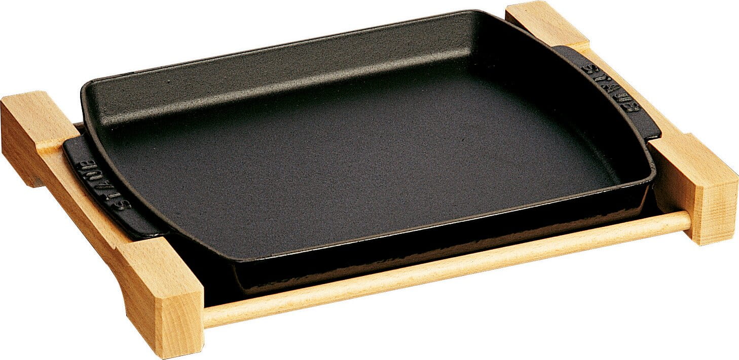 Staub Teller mit Holzunterlage, rechteckig Servierplatten